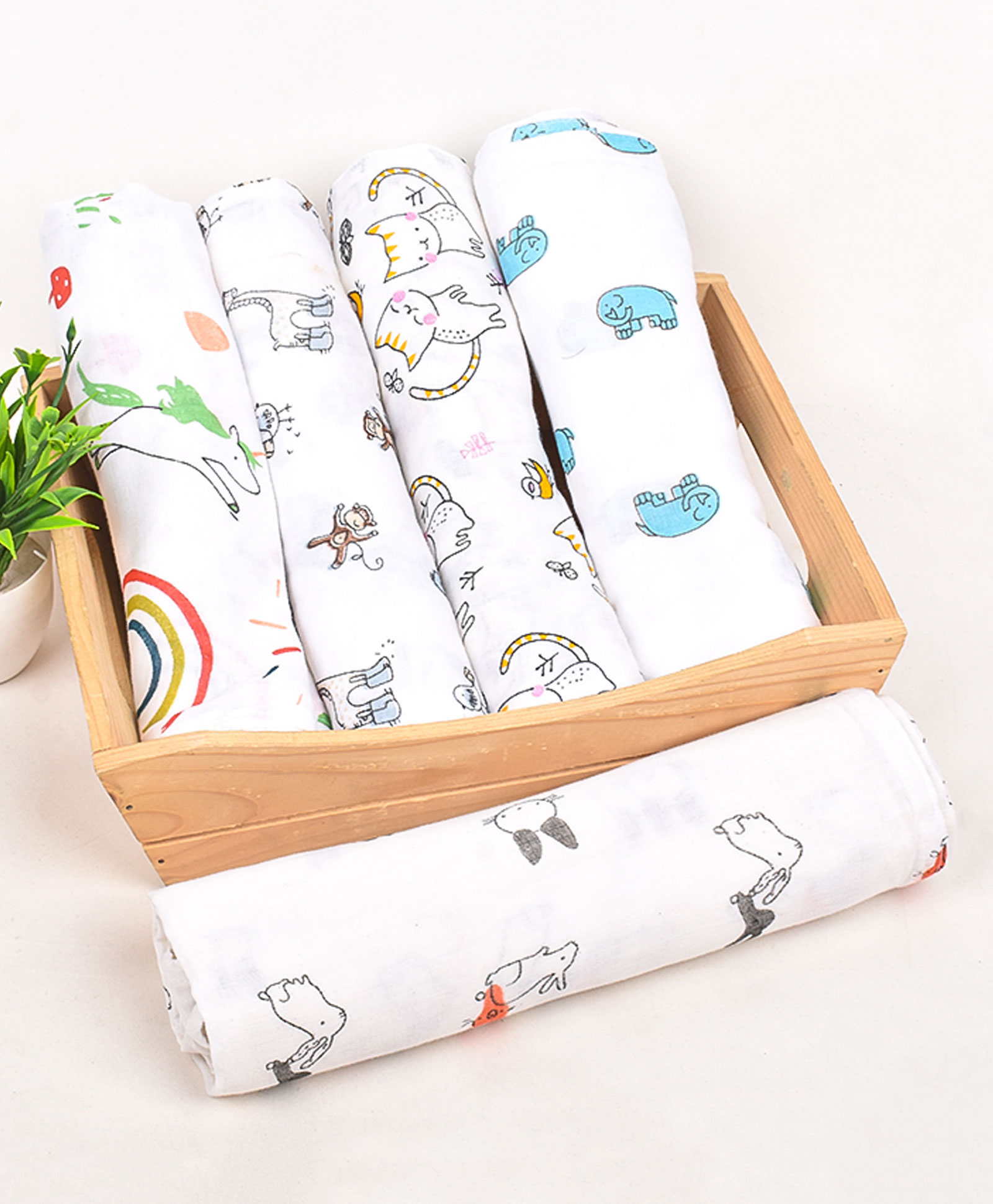 Mom's Home Cotton Soft Baby Muslin Swaddle Multi Print Pack of 5 - Multicolor-image-41