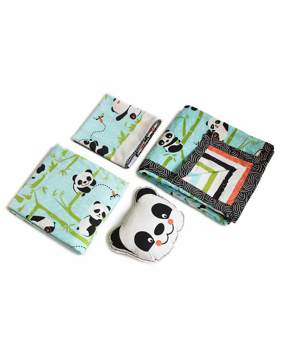 Silverlinen Panda Design 4 Piece Bedding Set - Blue White-image-8