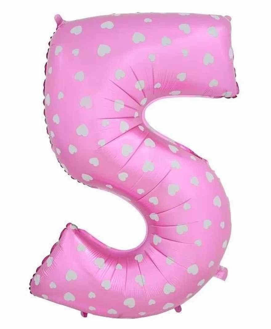 Amfin Number Five 17 Inches Foil Balloon Heart Print- Pink-picture-22