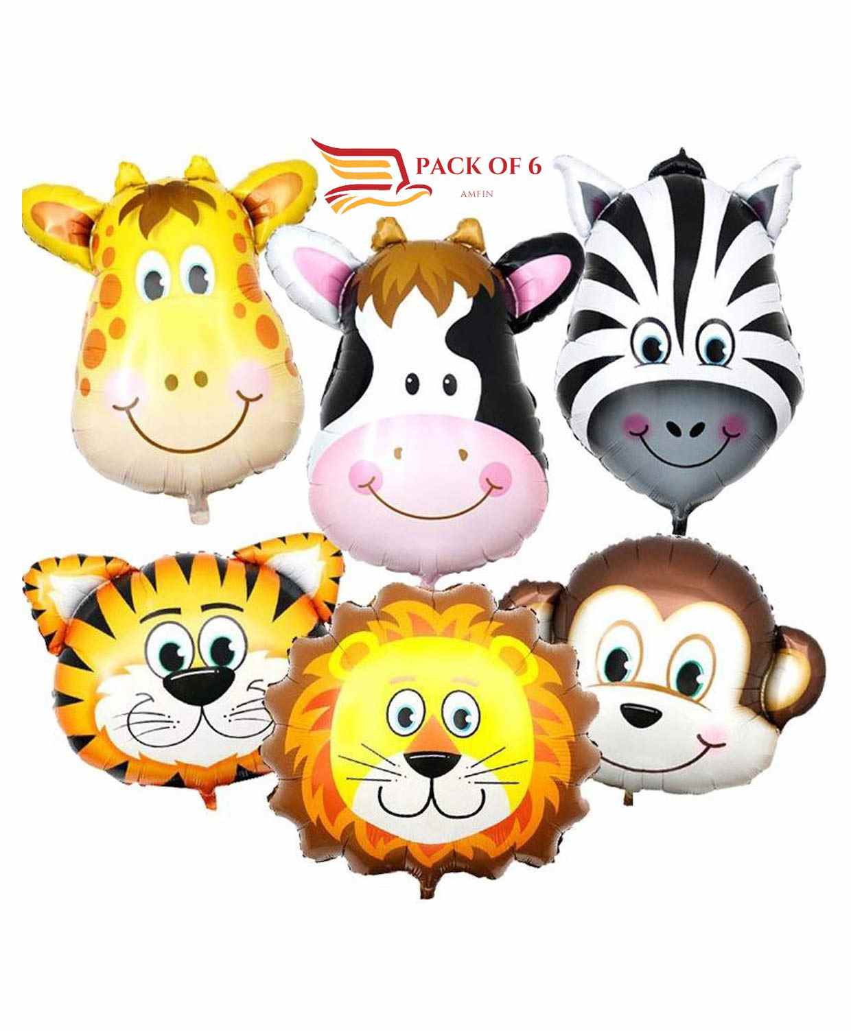 Amfin Jungle Theme Animal Face Balloon Multicolor - Pack of 6-image-45