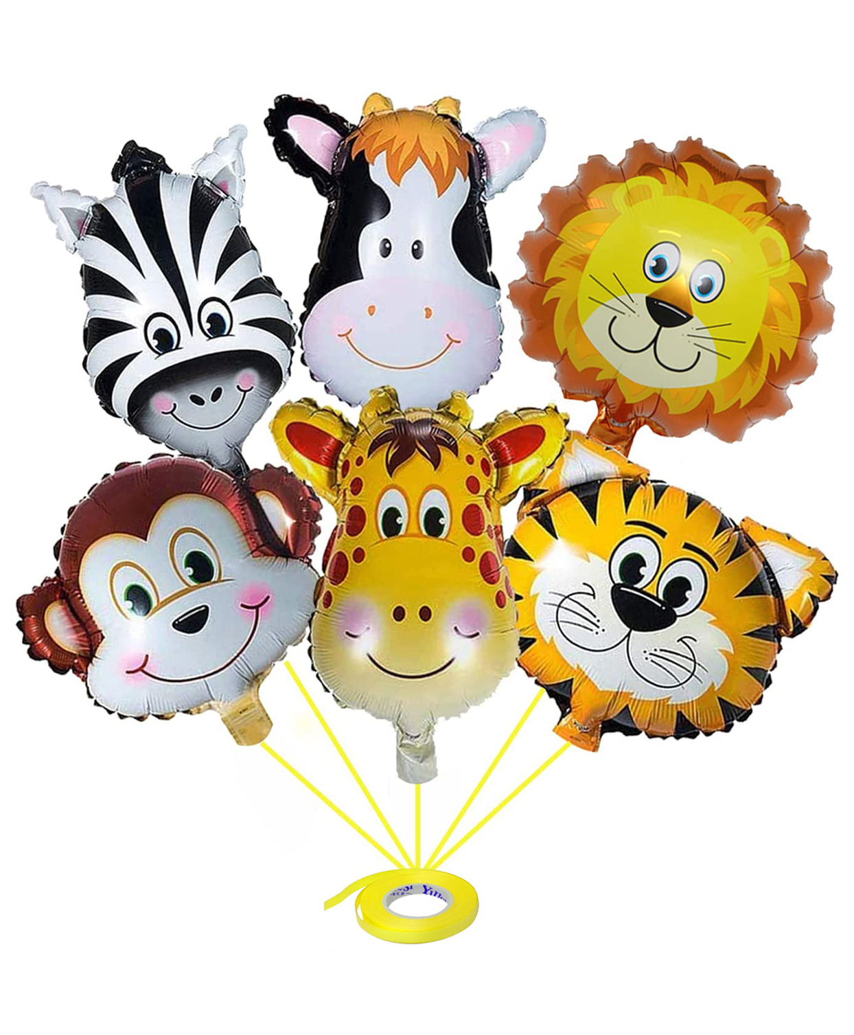 Amfin Jungle Theme Animal Face Foil Balloons Multicolor - Pack of 6-picture-18