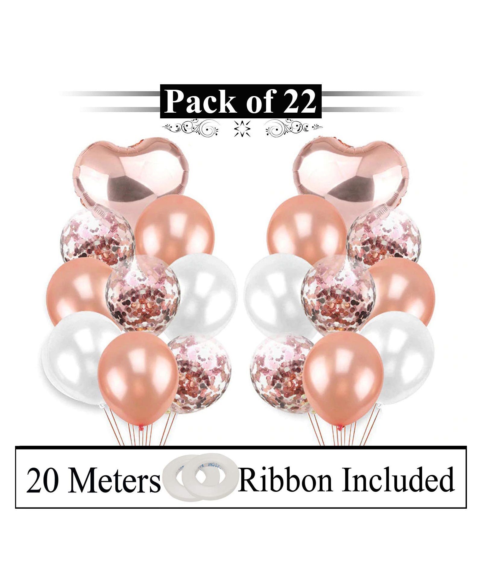 Amfin Balloons With 2 Ribbon Rolls Rose Gold - Pack of 22-image-43