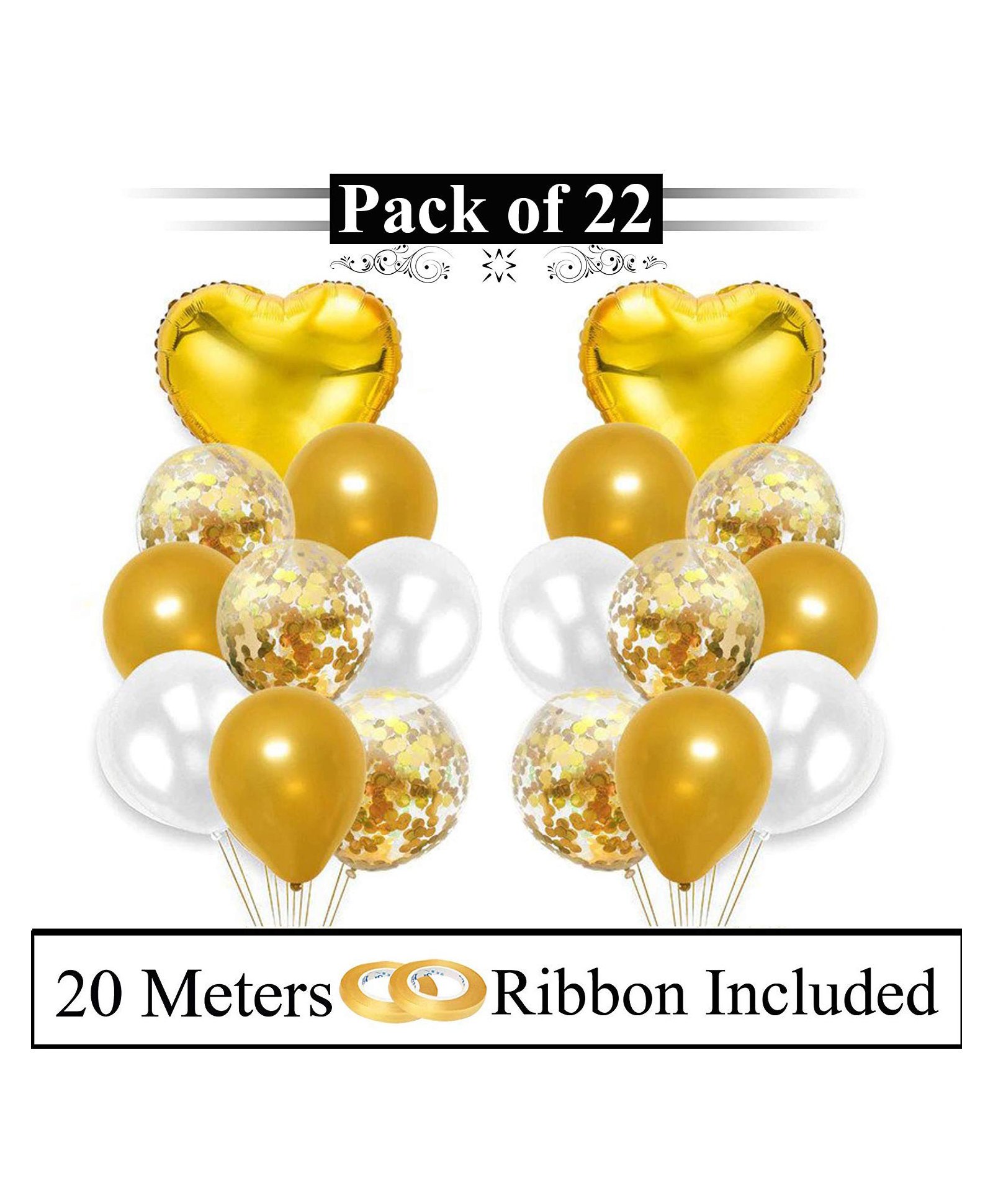 Amfin Balloons With 2 Ribbon Rolls Golden - Pack of 22-image-44