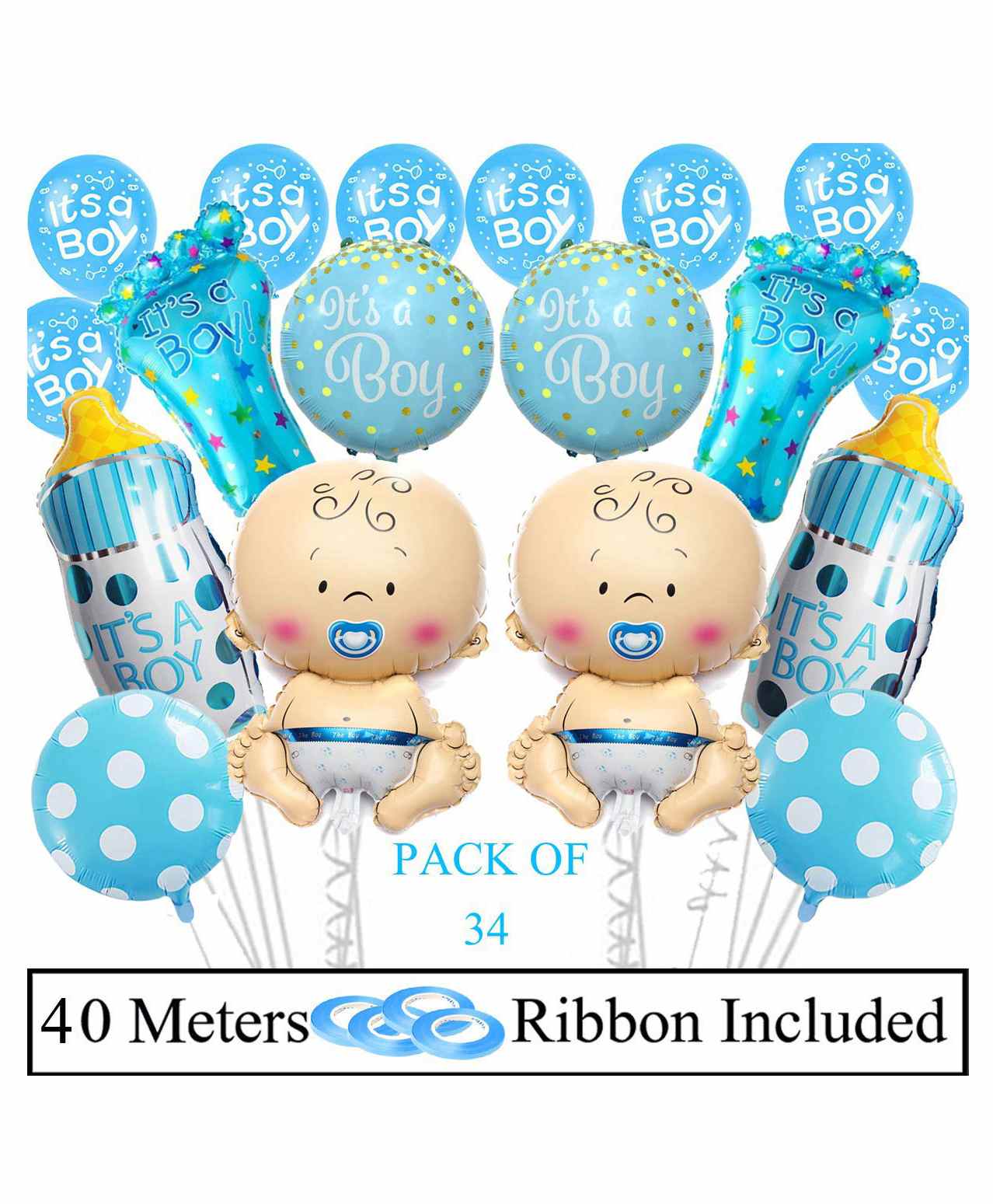 Amfin Baby Shower Foil Balloons Blue - Pack of 34-image-19