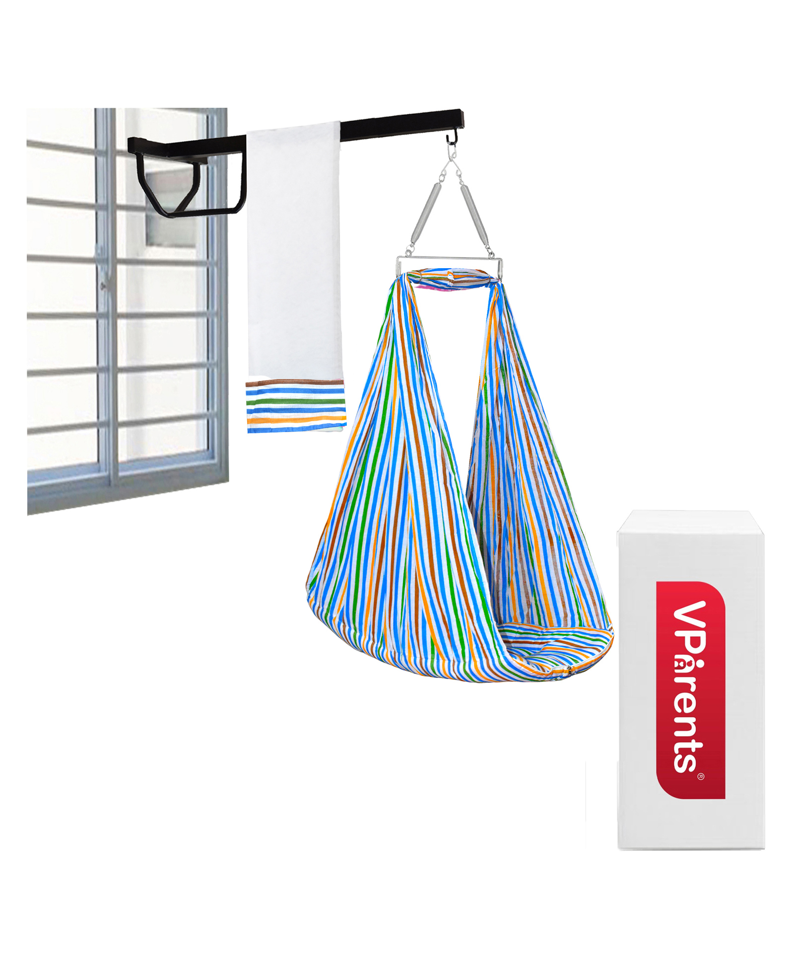 VParents Neonate Swing Cradle Mosquito Net and Spring with Window Cradle Hanger - Blue Multicolour-image-6