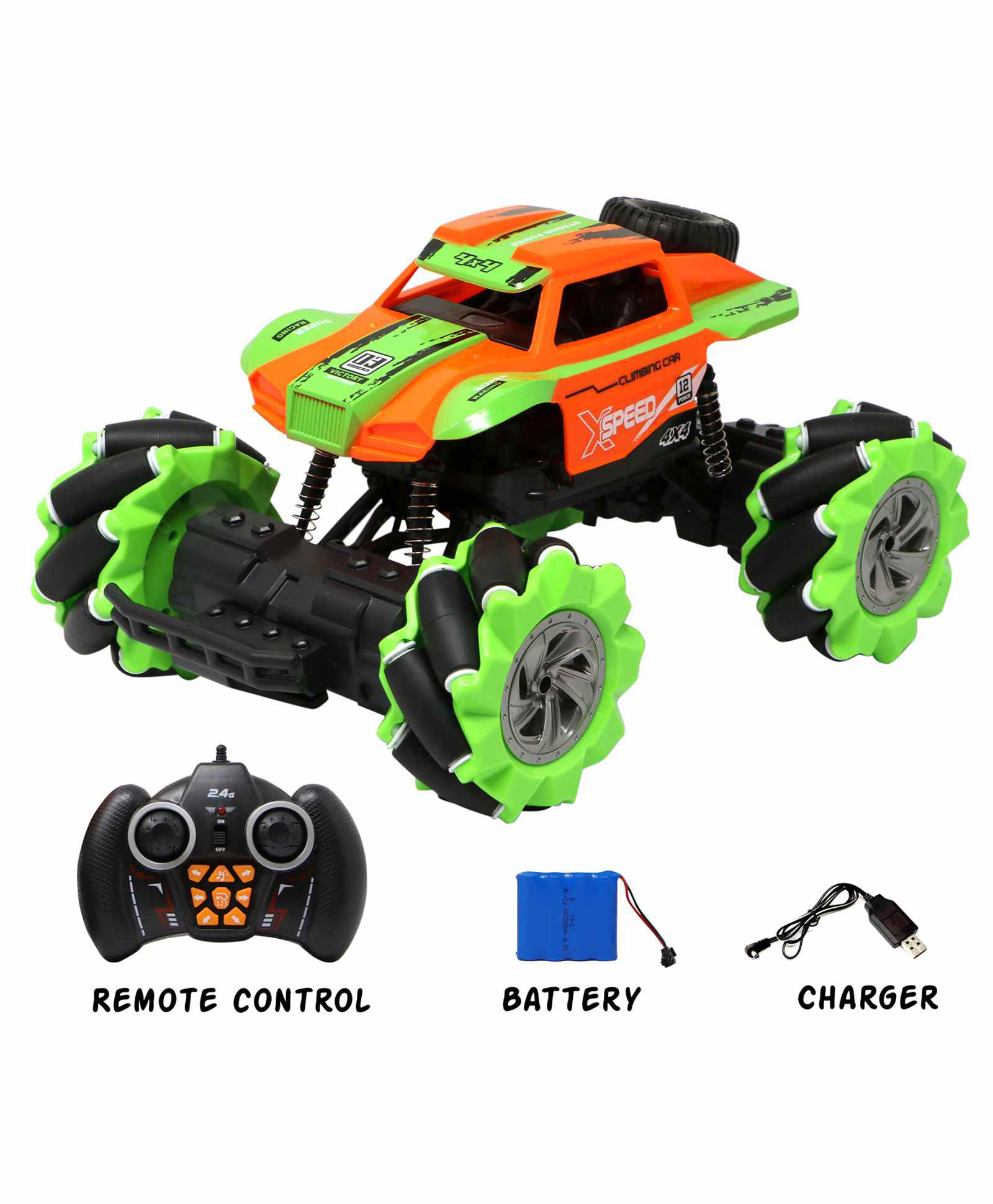 Fiddlerz 2.4 GHz Remote Control Car with Rechargeable Battery - Green Orange-picture-17