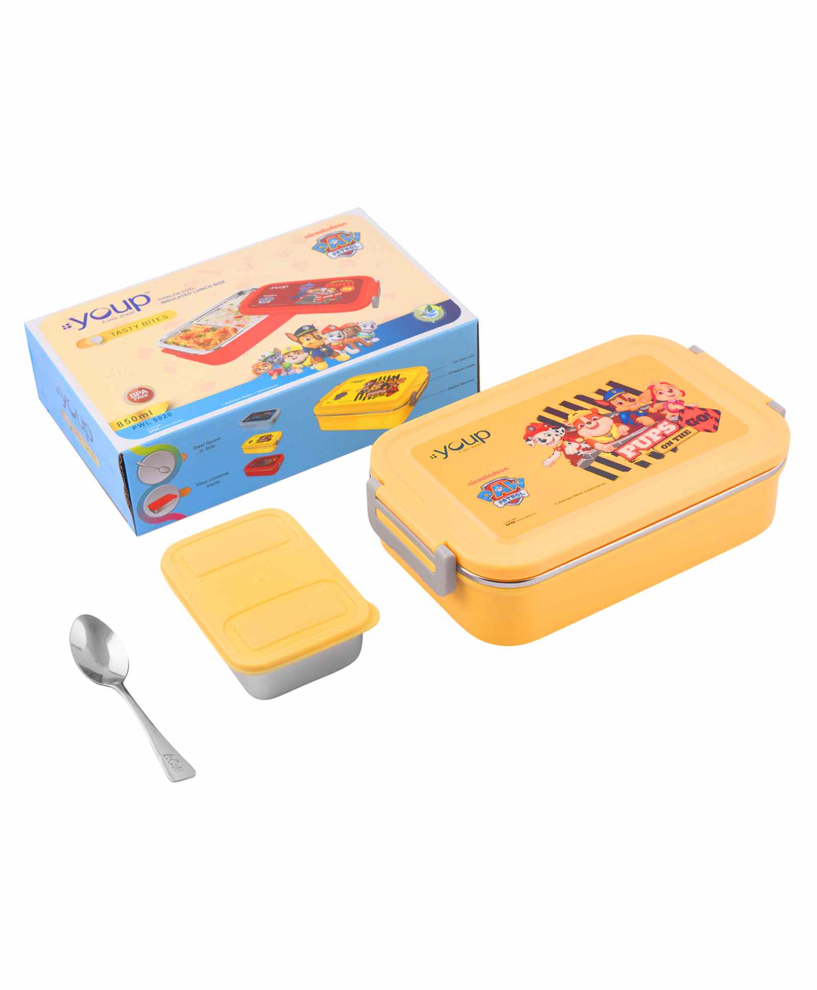 Youp Stainless Steel Insulated Yellow Color Paw Patrol Kids Lunch Box Tasty Bites - 850 ml-image-19