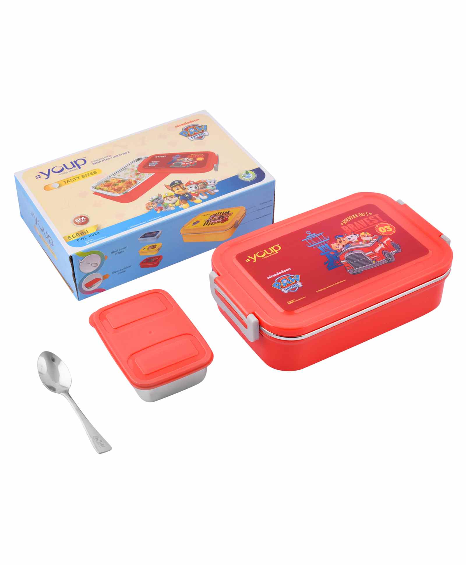 Youp Stainless Steel Insulated Red Color Paw Patrol Kids Lunch Box Tasty Bites - 850 ml-picture-7