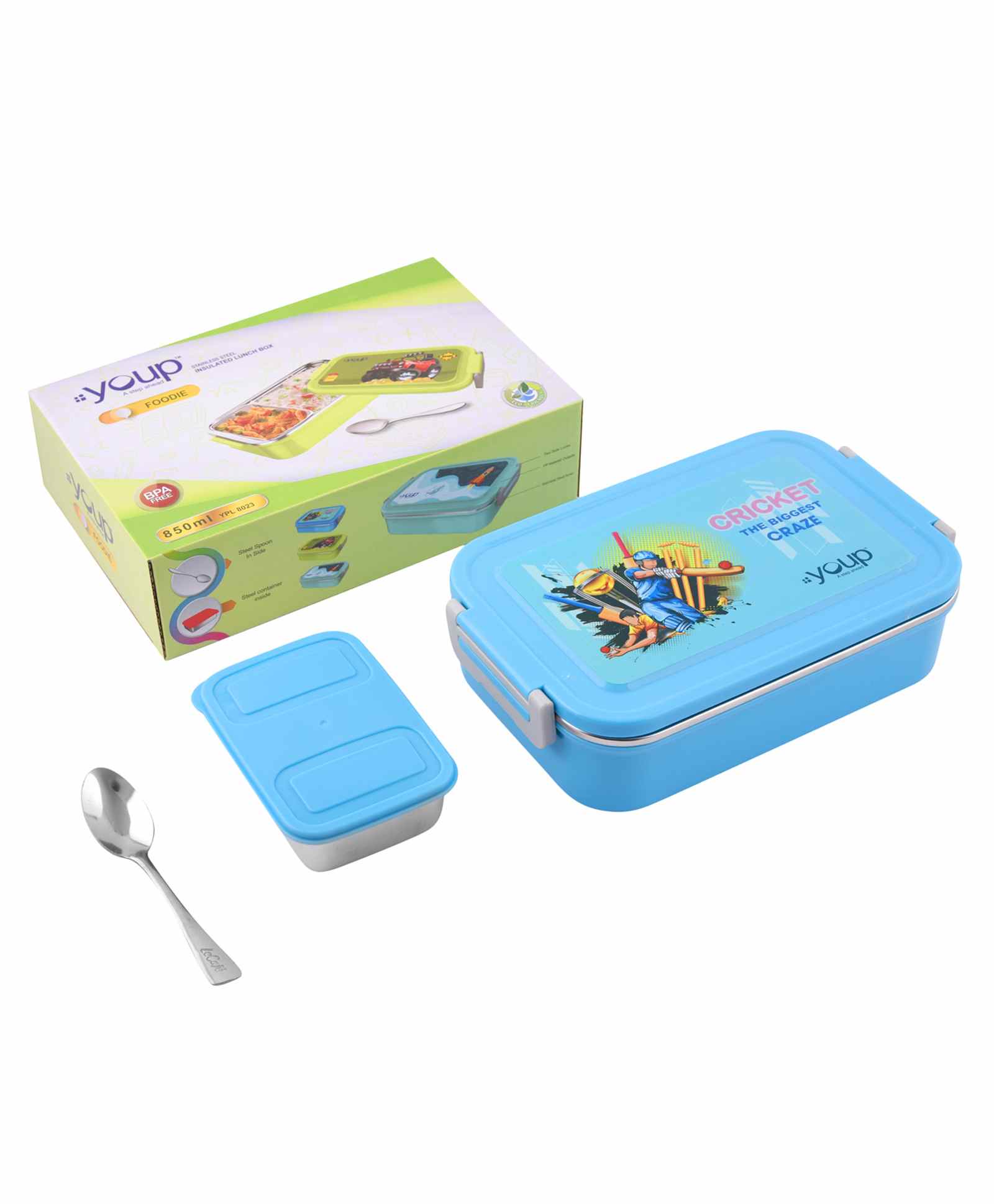 Youp Stainless Steel Insulated Cricket Theme Blue Color Lunch Box - 850ml-picture-35