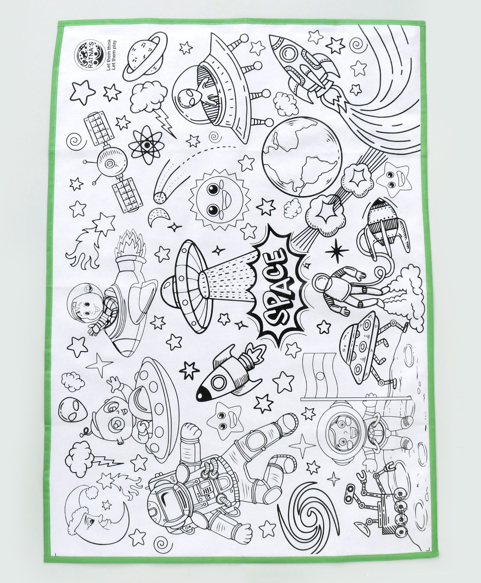 Ratnas Space Themed Coloring Mat with Sketch Pens - Green-image-22