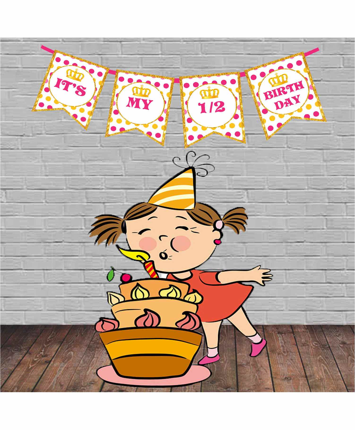 Funcart It's My 1/2 Birthday Banner Pink White - 150 cm-image-25