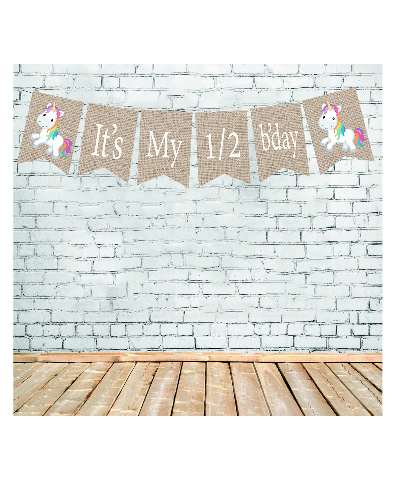 Funcart unicorn Theme It's My Half Birrthday Banner - Blue White-picture-24