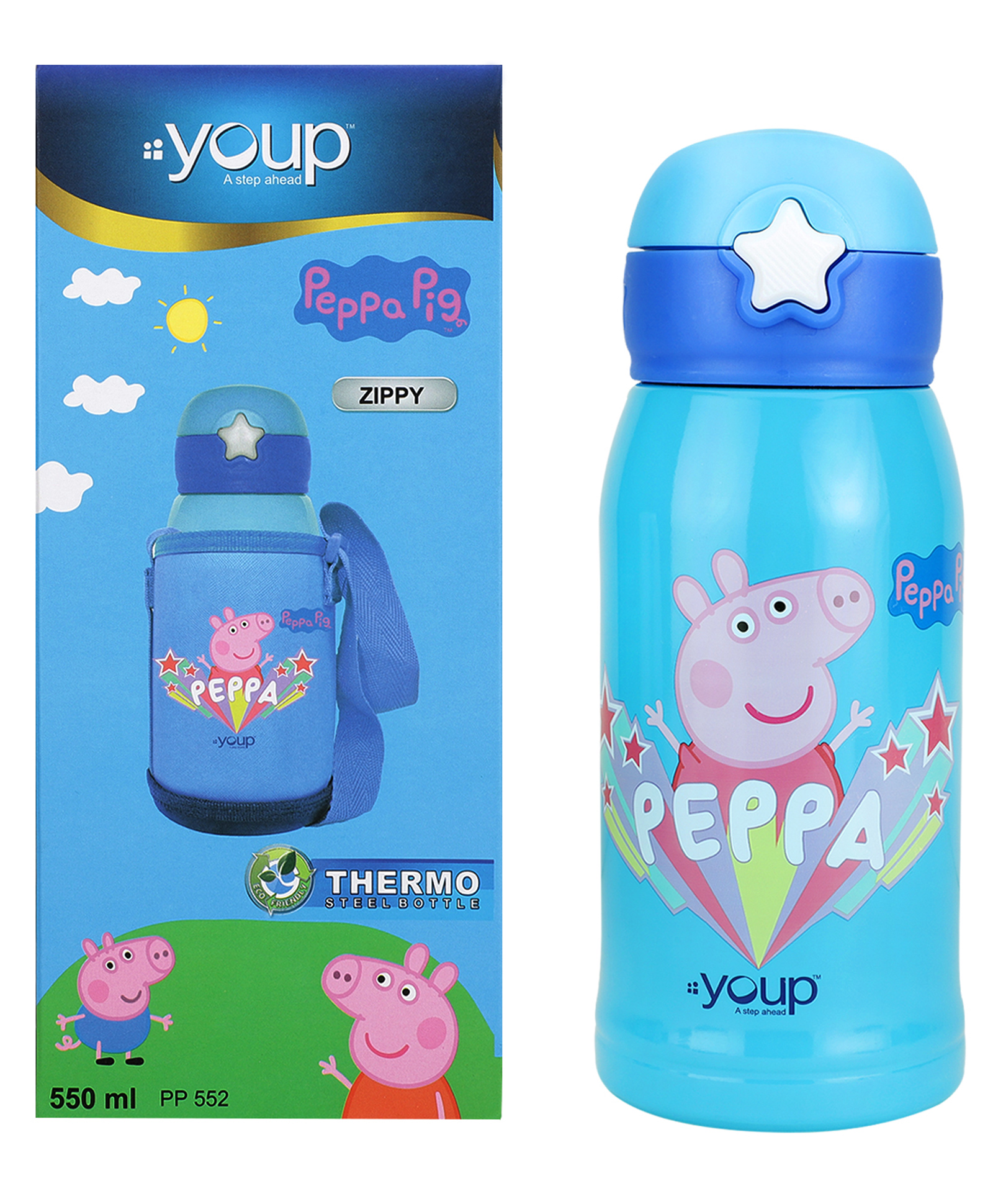 Youp Stainless Steel Sky Blue Color Peppa Pig Kids Insulated Double Wall Sipper Bottle Zippy - 550 ml-picture-28