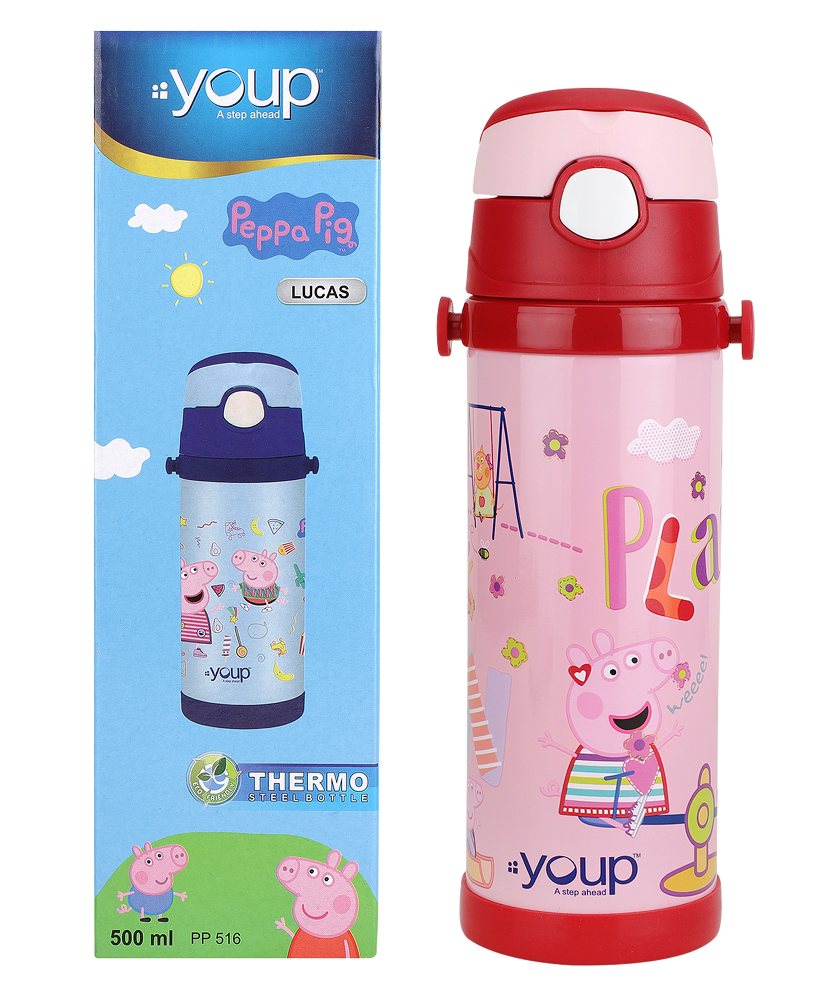 Youp Stainless Steel Pink Color Peppa Pig Kids Insulated Double Wall Sipper Bottle Lucas - 500 ml-image-20