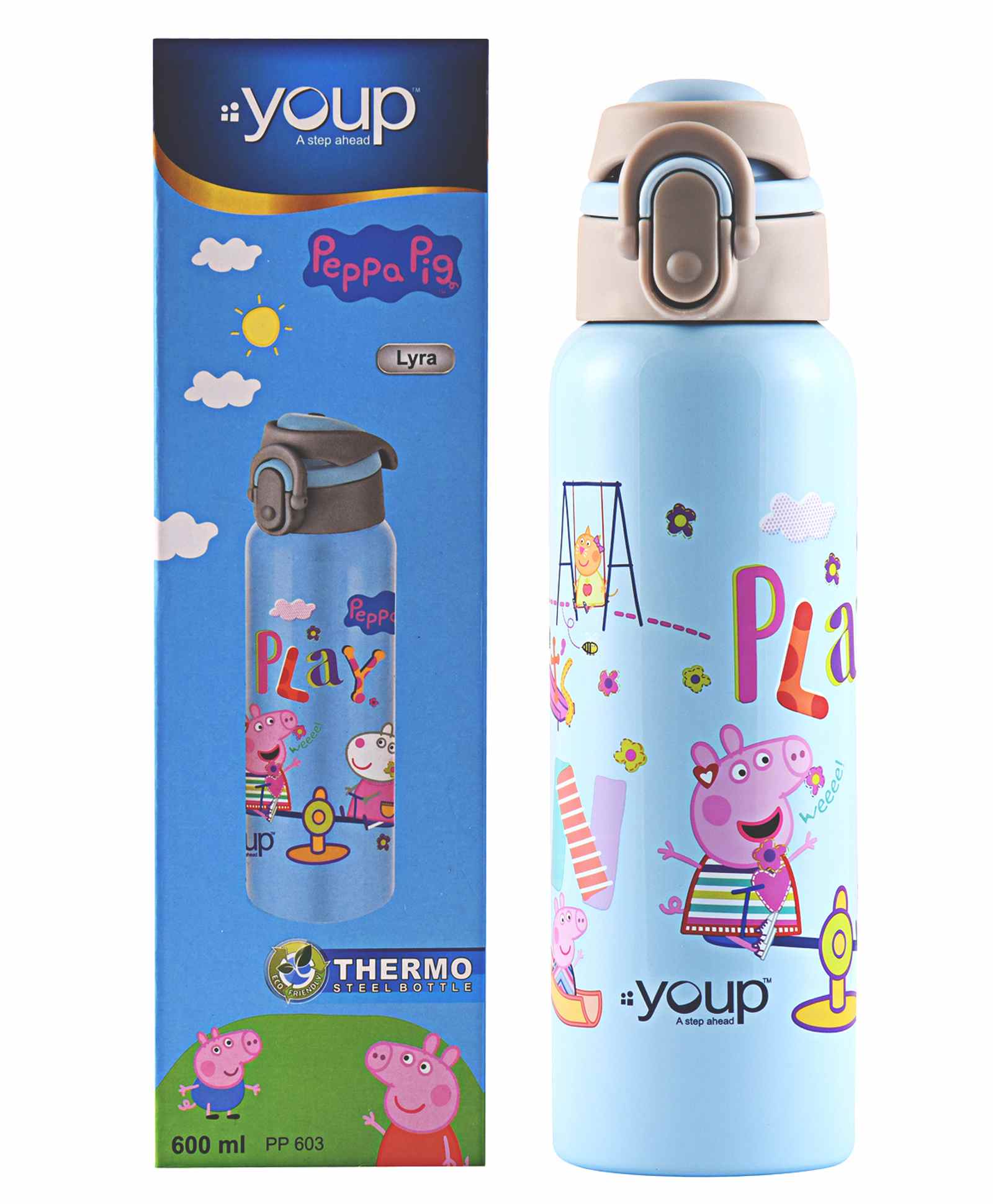 Stainless Steel Double Wall Insulated Water Bottle for kids With BPA free straw adjustable strap Blue 
