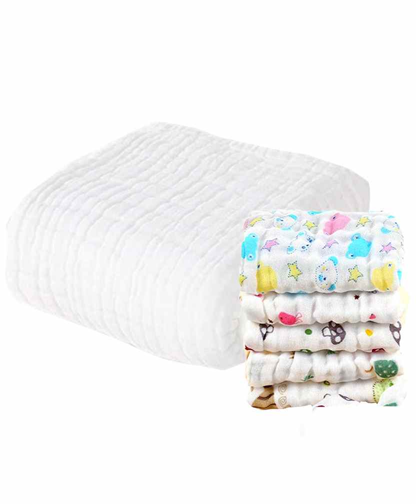 Mom's Home Muslin Towel & Wash Cloths Set Pack of 6 - White-picture-19
