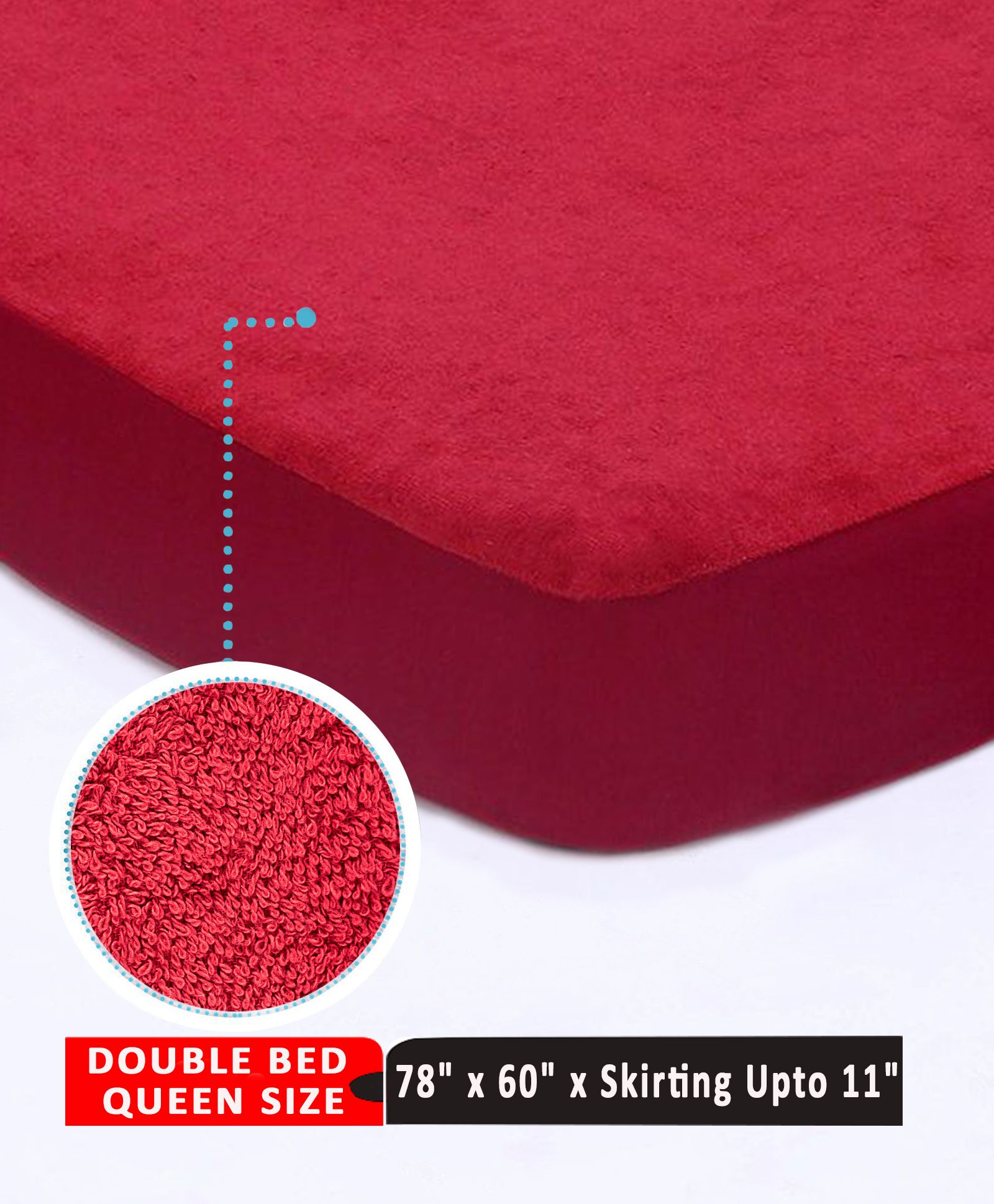 Babyhug Soft Terry Double Bed Waterproof Mattress Protector Breathable Fitted Cover Sheet 78 x 60 Inches Queen Size - Maroon-image-38