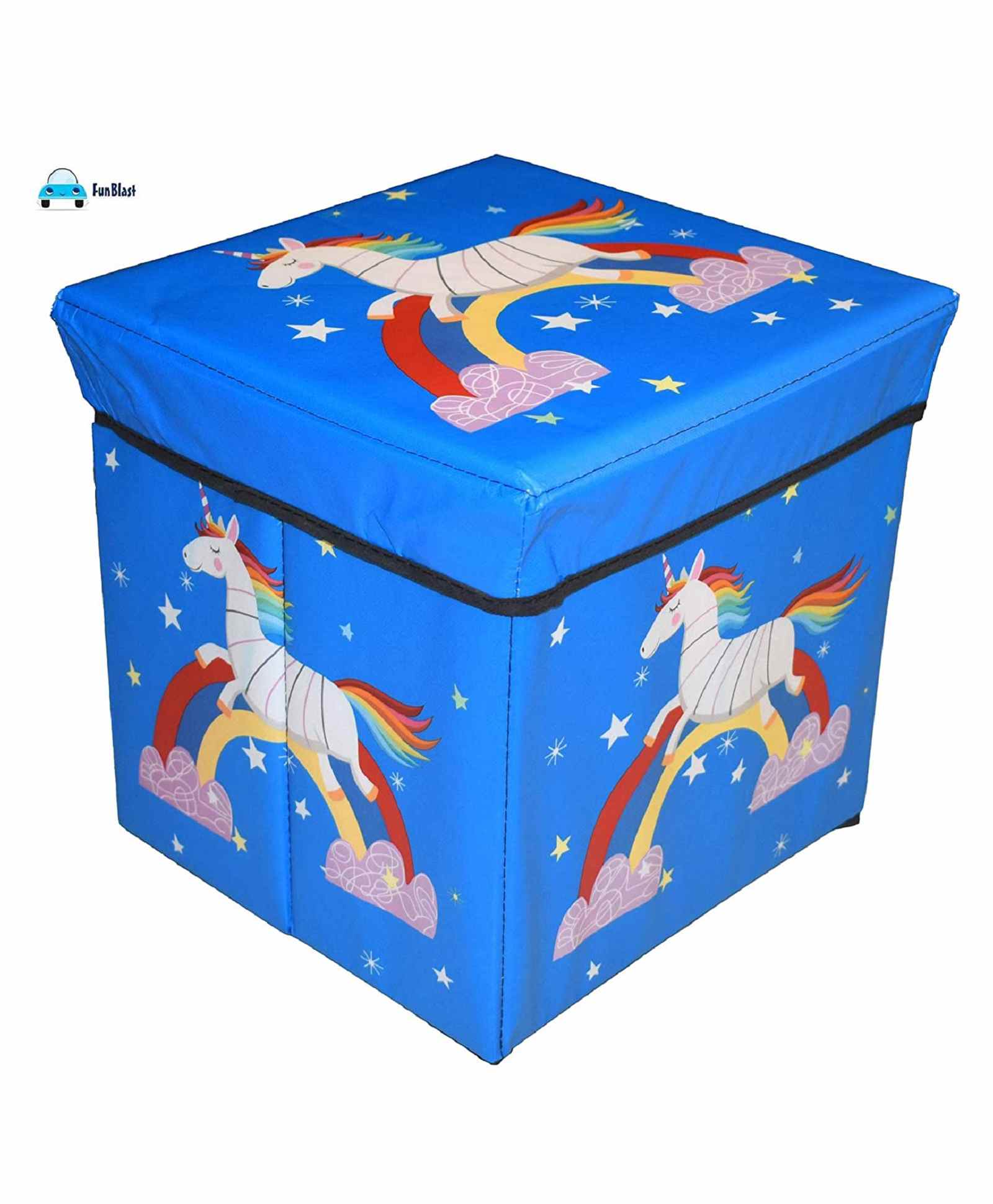 FunBlast Multi Functional Folding Storage  Box Unicorn Print - Blue-picture-15