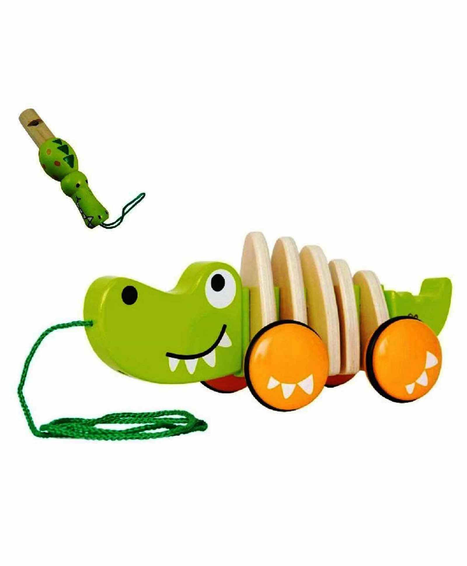 FunBlast Wooden Walk-A-Long Crocodile Toy with Whistle - Green-image-23