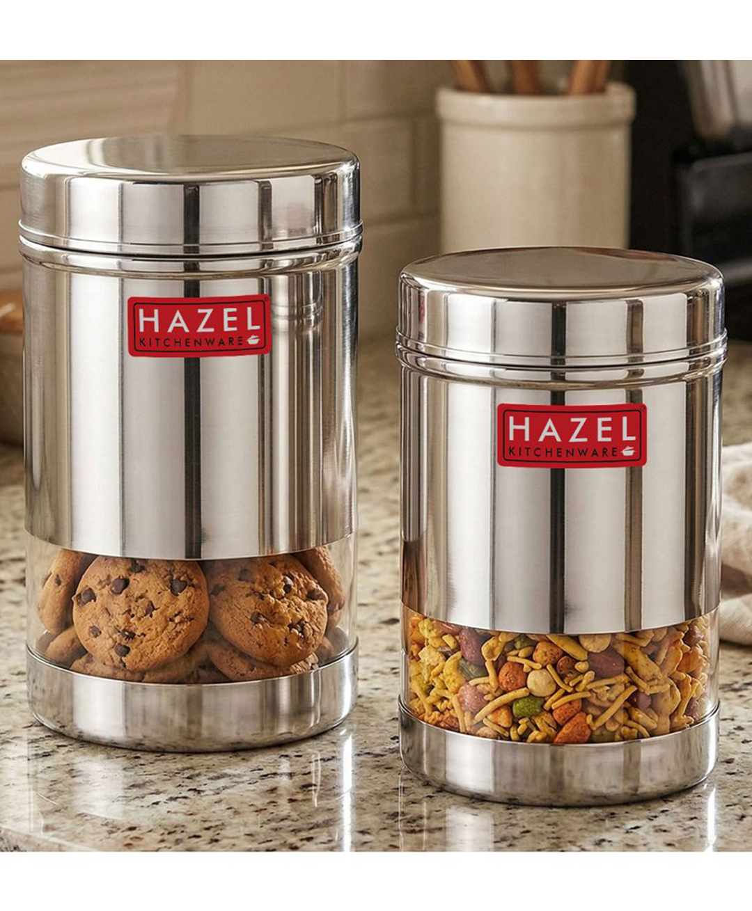 Hazel Stainless Steel Transparent Container Silver Set of 2 - 600 ml-picture-37