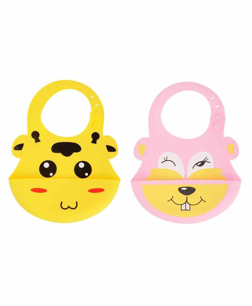 Yellow Bee Silicone Bib with Crumb Collector Pack of 2 - Yellow & Pink-image-43
