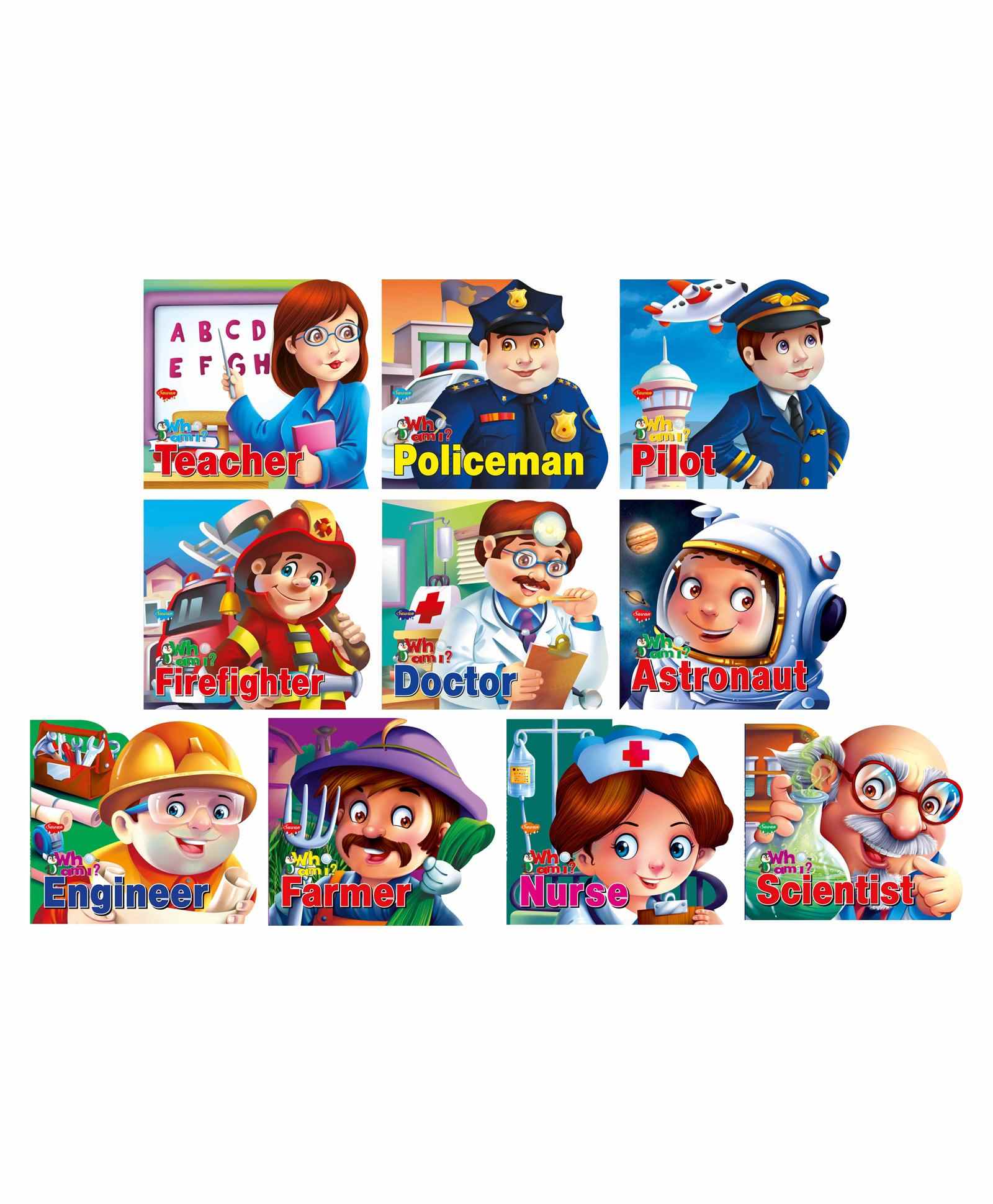 Sawan Who Am I Die Cut Shape Board Community Helpers Books Pack of 10 - English-image-40
