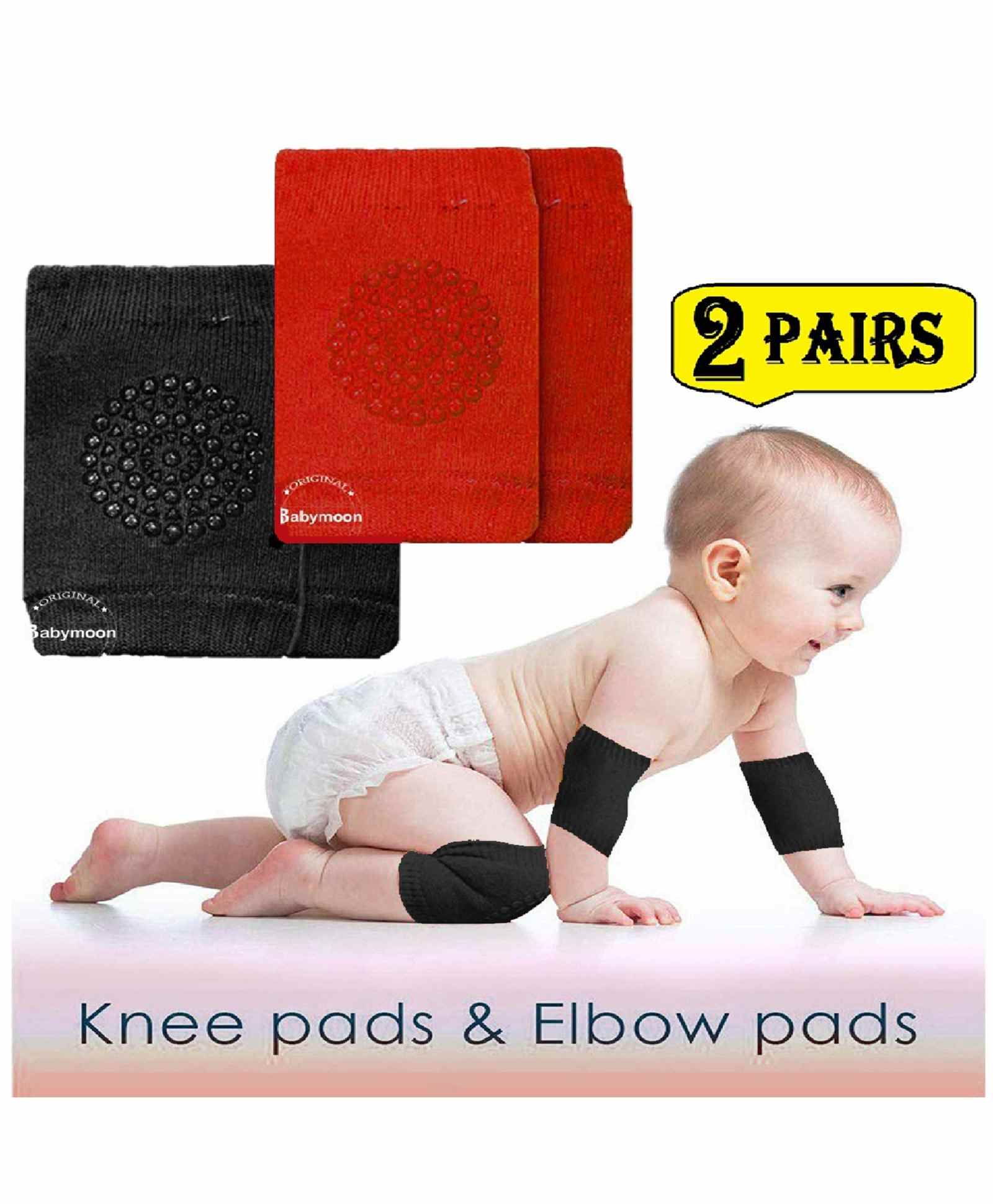 Babymoon Baby AntiSlip Stretchable Knee Cap Elbow Safety Protector Set Of 2 - Black & Red-picture-36
