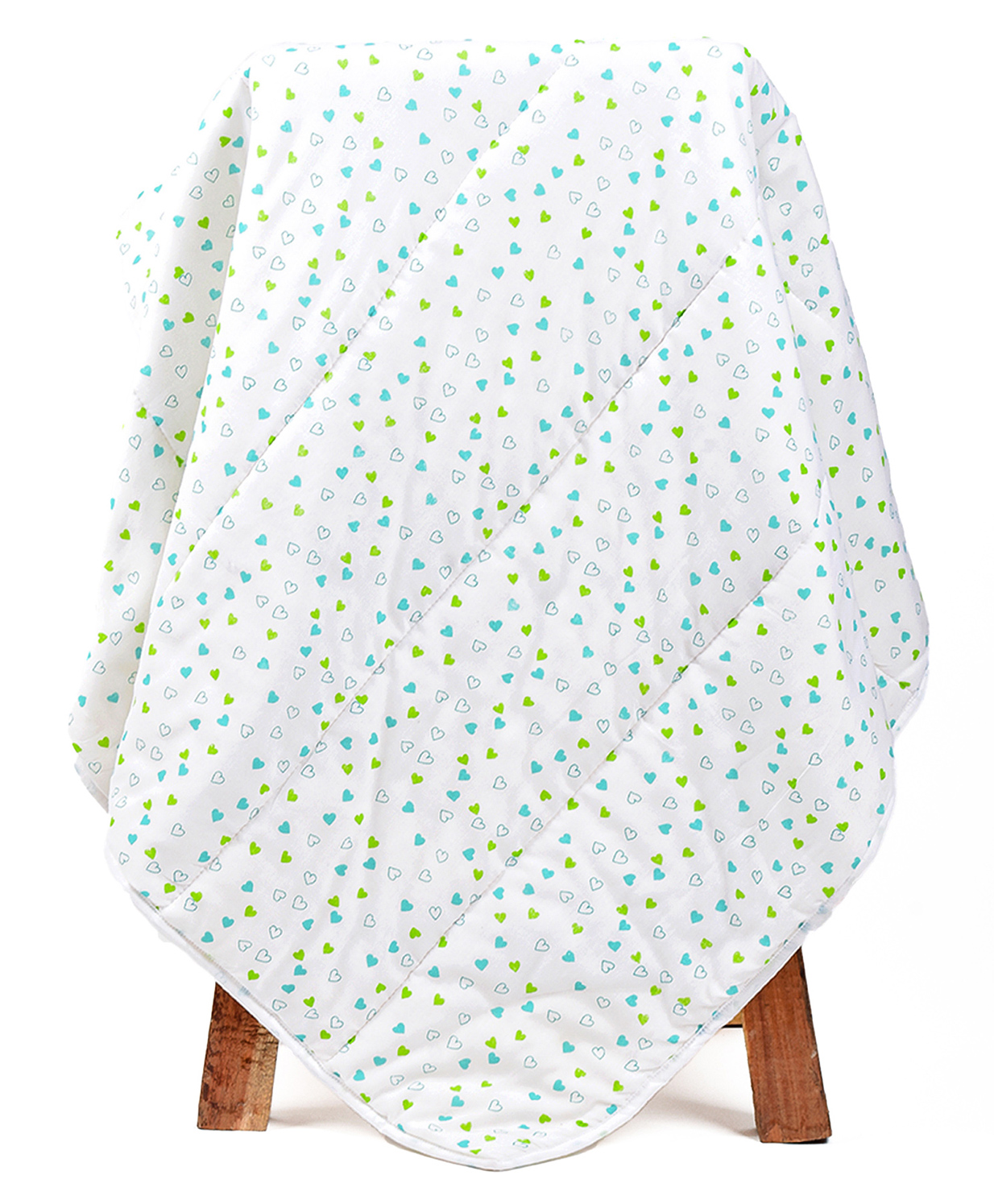 Mom's Home Organic Cotton  Baby Quilt Heart Print - Green White-image-49