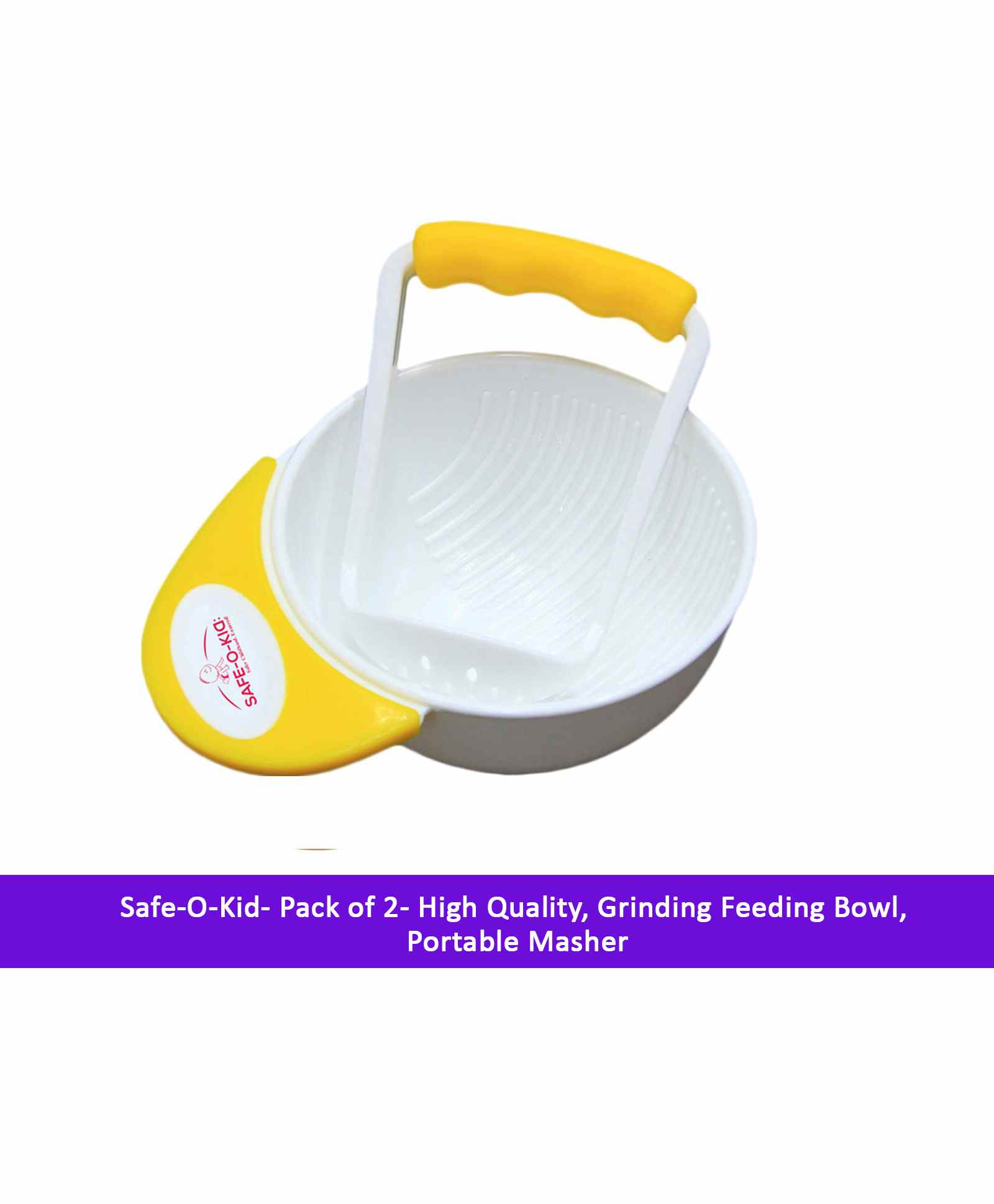 Safe-O-Kid Masher & Feeding Bowls Pack of 2- Yellow White-image-3