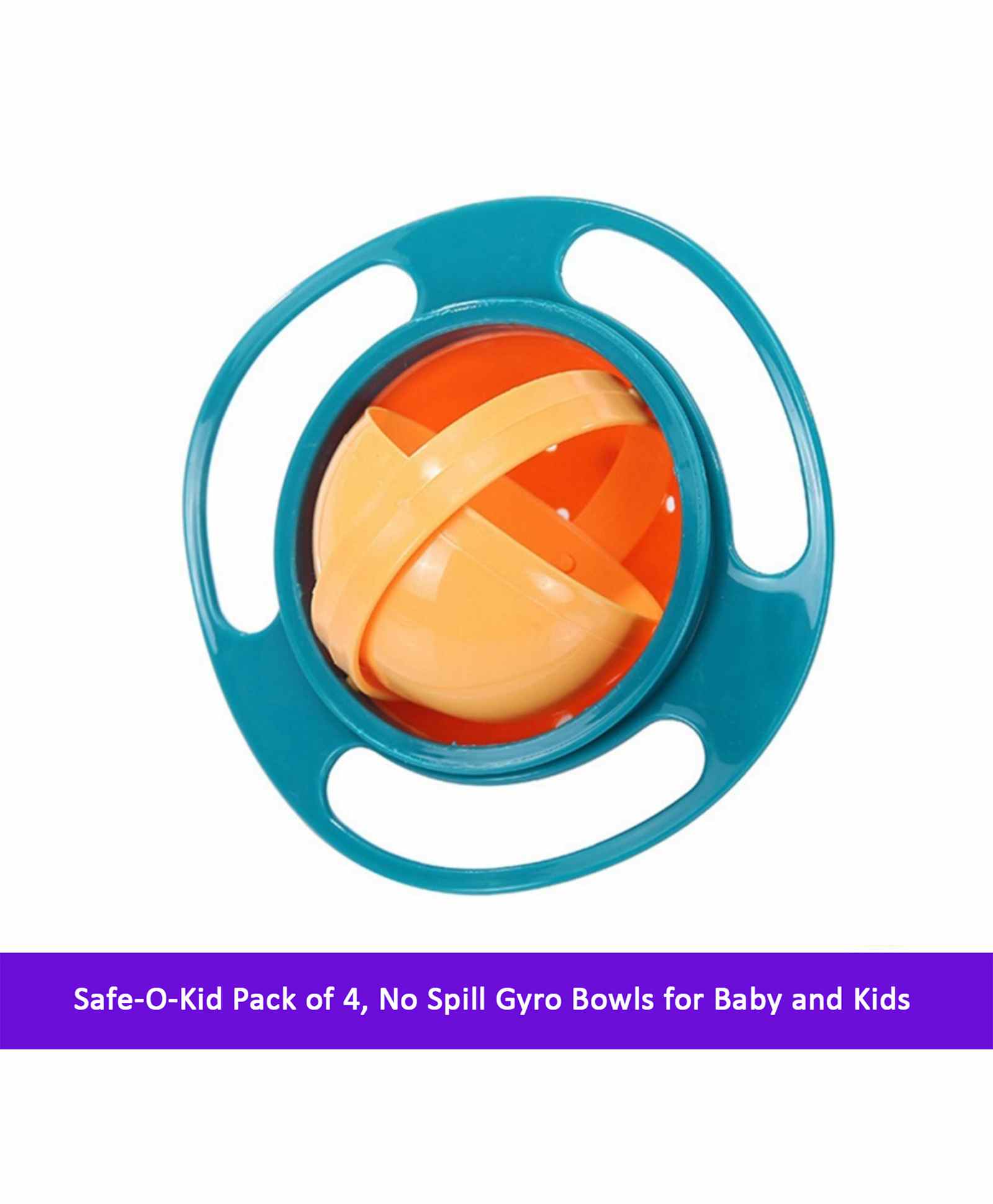 Safe-O-Kid 360 Degree Rotation Spill Proof Food Bowl Orange and Green -  Pack of 4-picture-27