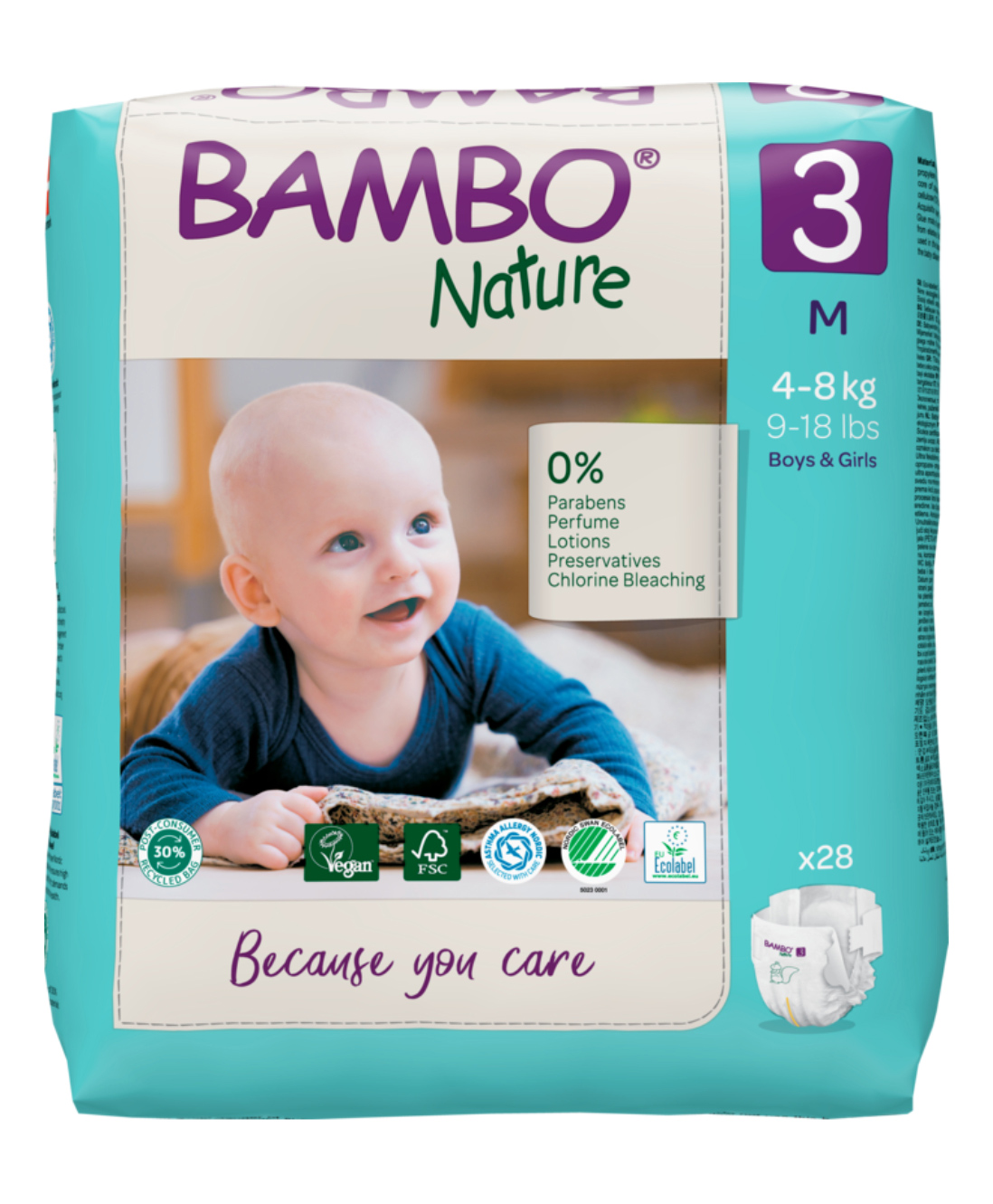 Bambo Nature Eco Friendly Medium Size Tape Diapers with Wetness Indicator - 28 Pieces