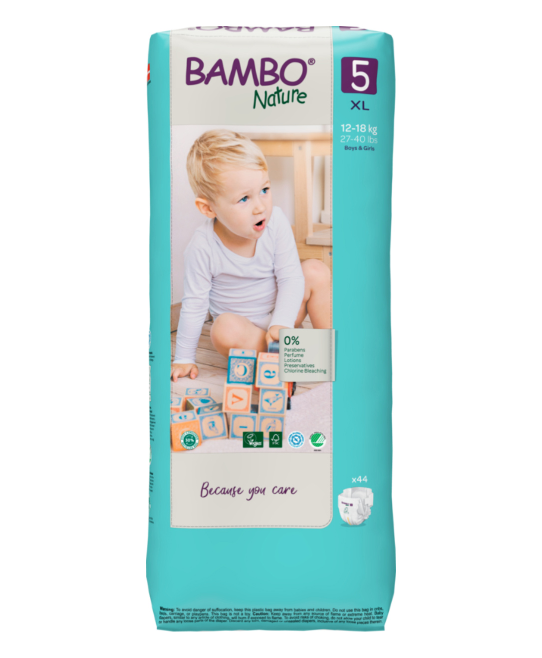 Bambo Nature Tape Diapers with Wetness Indicator Extra  Large Size - 44 Pieces