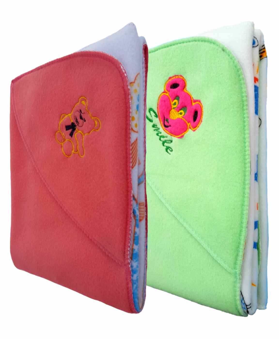 Brandonn Fleece Hooded Wrapper Teddy Embroidery Pack of 2 - Orange Green-image-41