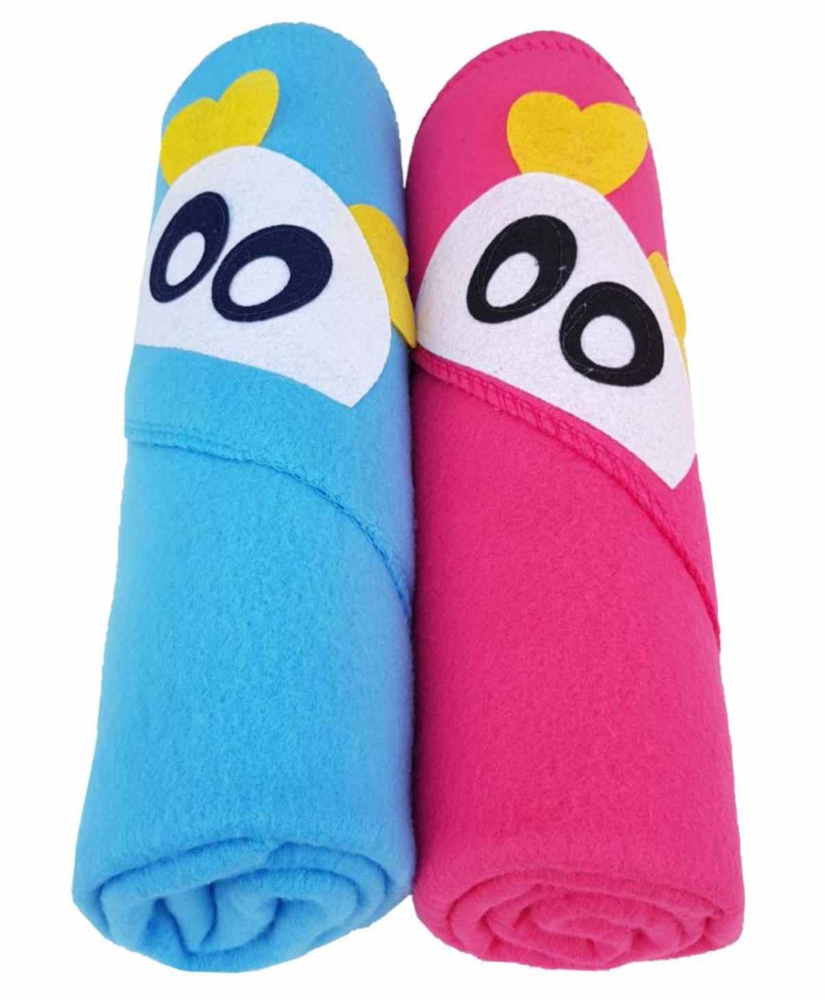 Brandonn Fleece Hooded Wrapper Heart Patch Pack of 2 - Pink Blue-picture-24