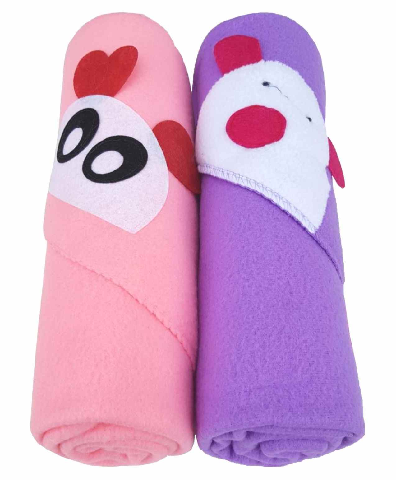 Brandonn Fleece Hooded Wrapper Animal Patch Pack of 2 - Pink Purple-picture-46