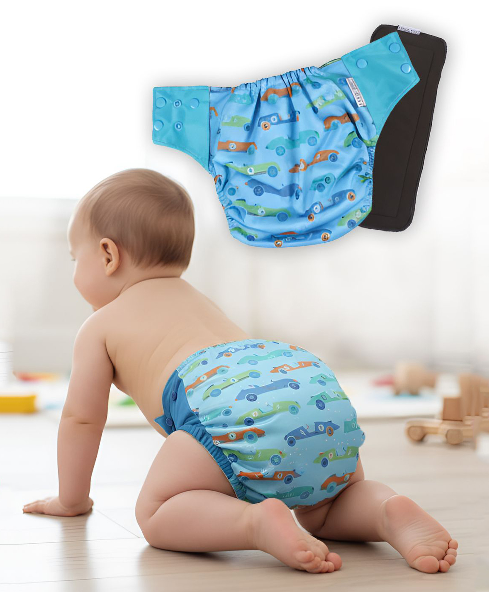 POLKA TOTS Reusable & Washable Cloth Diapers with 5 Layers Bamboo Charcoal Insert and Size Adjustable Snap Buttons -Car-picture-43