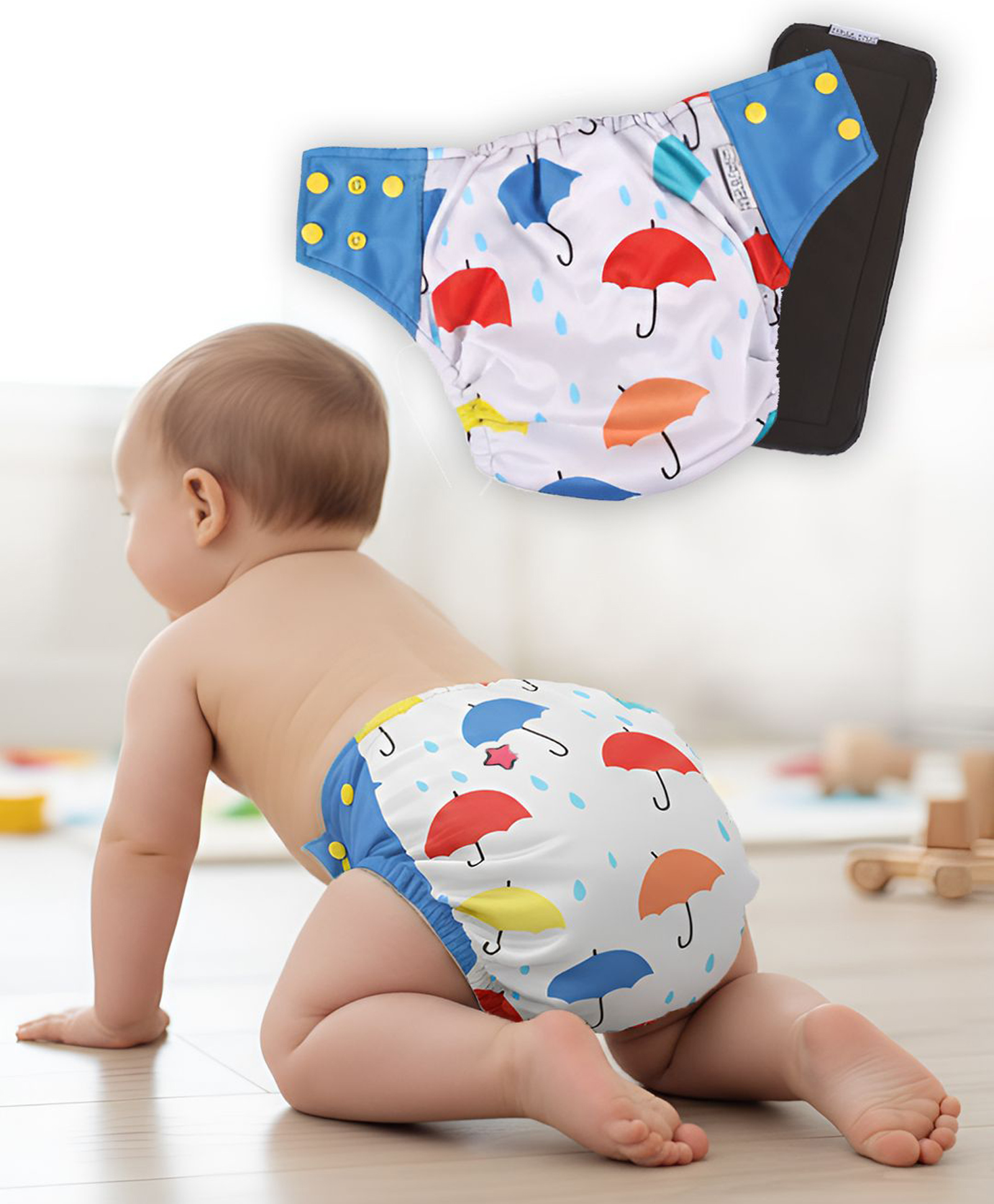 POLKA TOTS Reusable & Washable Cloth Diapers with 5 Layers Bamboo Charcoal Insert and Size Adjustable Snap Buttons -Umbrella-picture-44