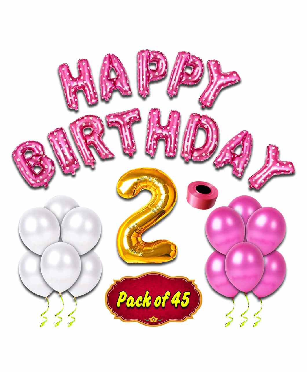Shopperskart Second Birthday Decoration Kit Pink - Pack of 45-image-48