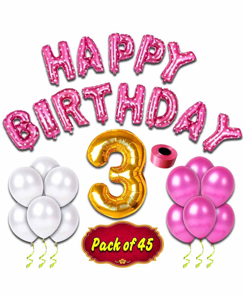 Shopperskart Third Birthday Decoration Kit Pink - Pack of 45-image-44