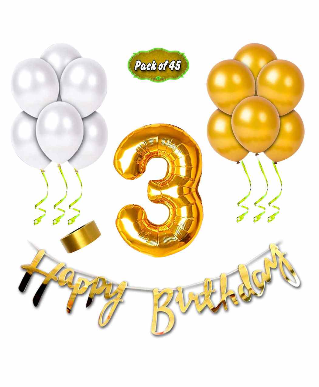 Shopperskart Third Birthday Decoration Kit Yellow - Pack of 45-image-44