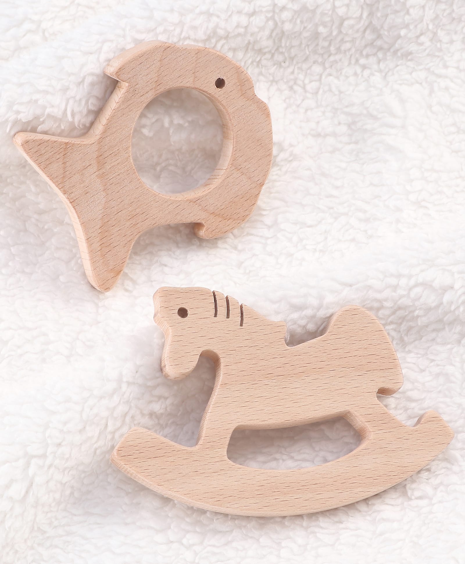 Babyhug Natural Steam Beech Wood Teether Pack of 2 (Design may vary)