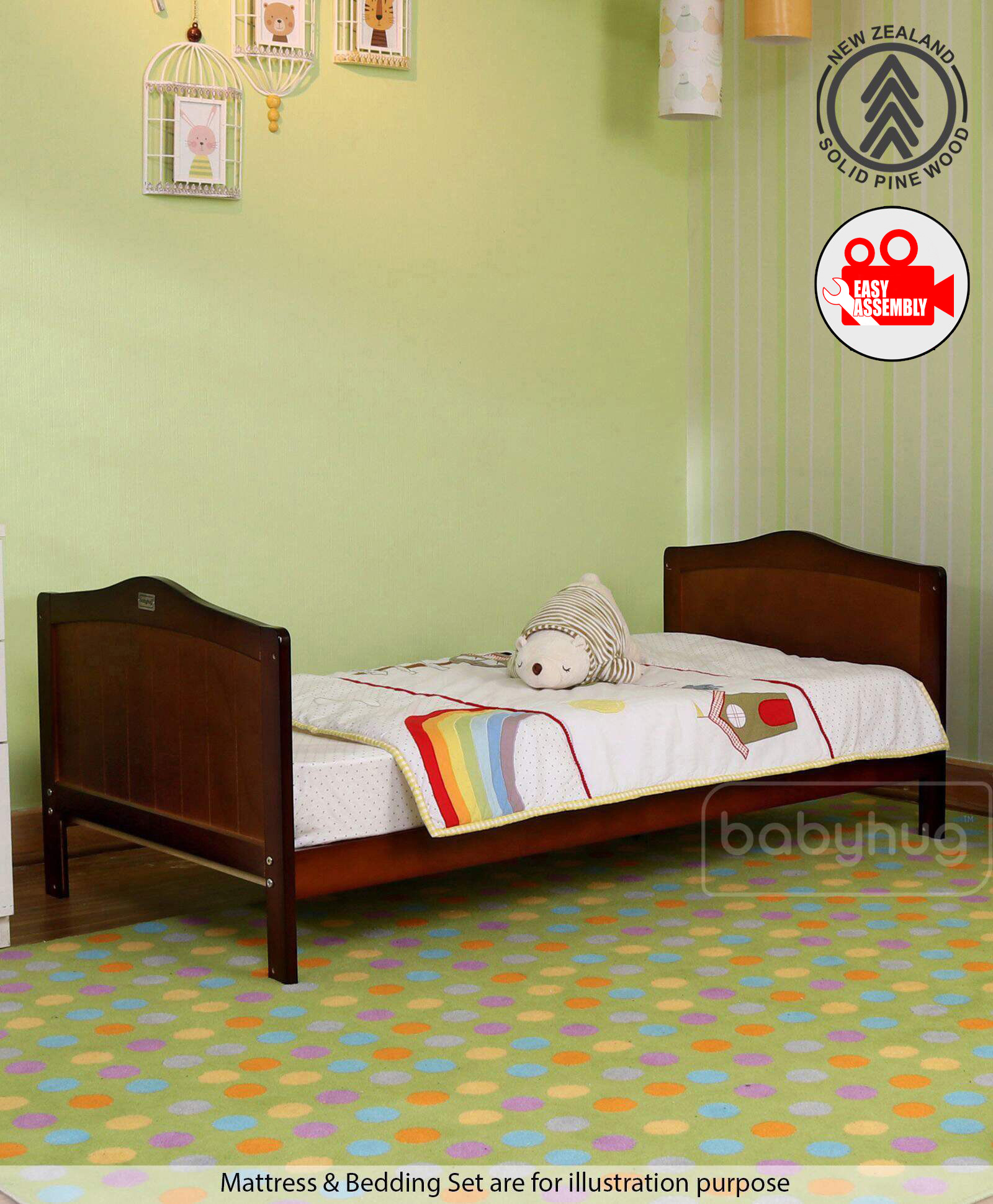 Babyhug Merlino 2 in 1 Wooden Junior Bed Cum Cot with Height Adjustable & Plug and Play Assembly - Walnut-picture-12