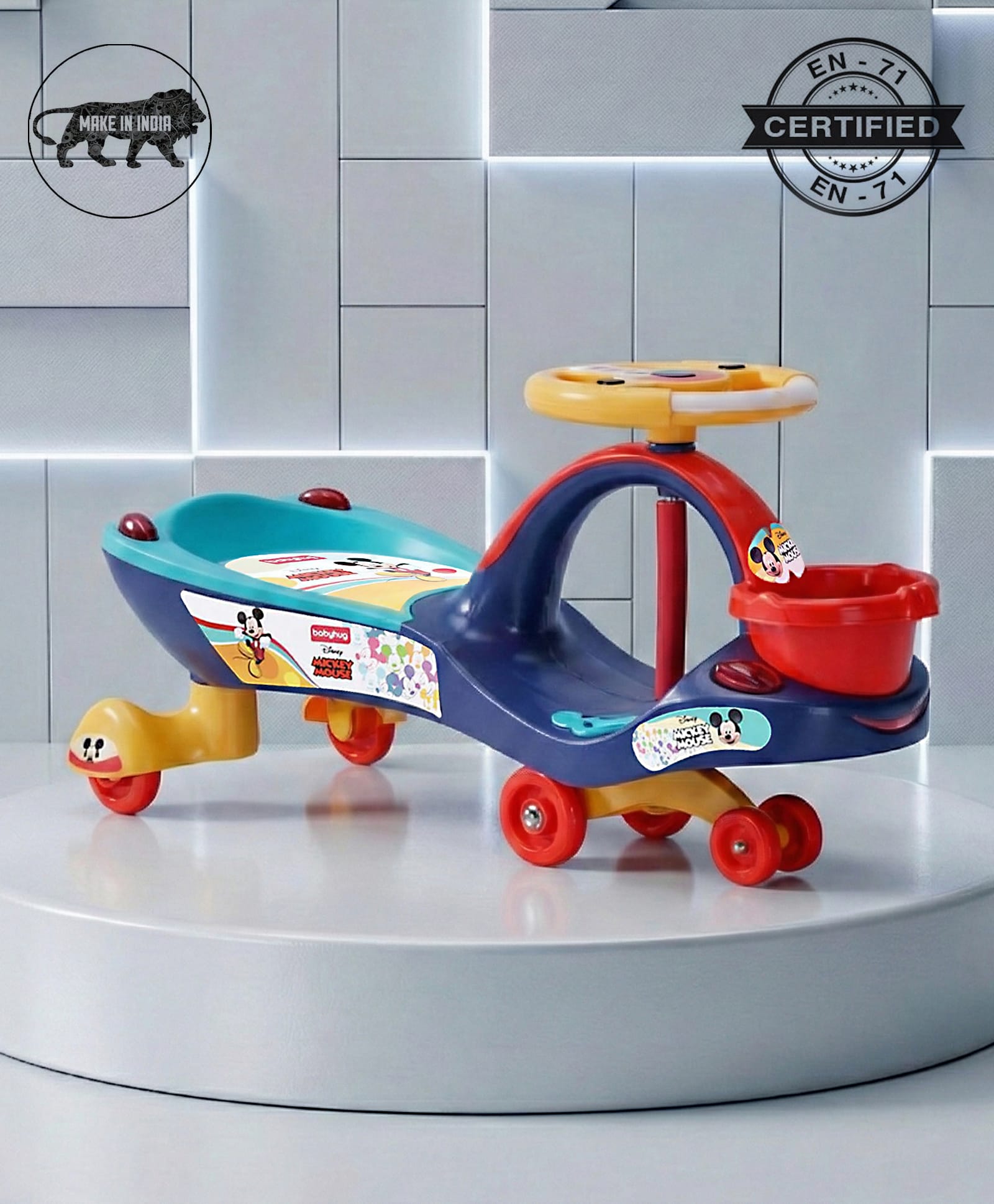 Babyhug Mickey Gyro Swing Car - Red Blue