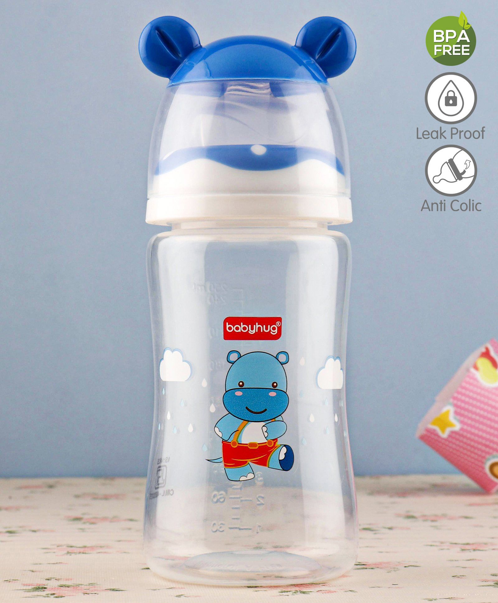 Babyhug Anti Colic Feeding Bottle Hippo Shape Blue - 250 ml Online in  India, Buy at Best Price from  - 3576097