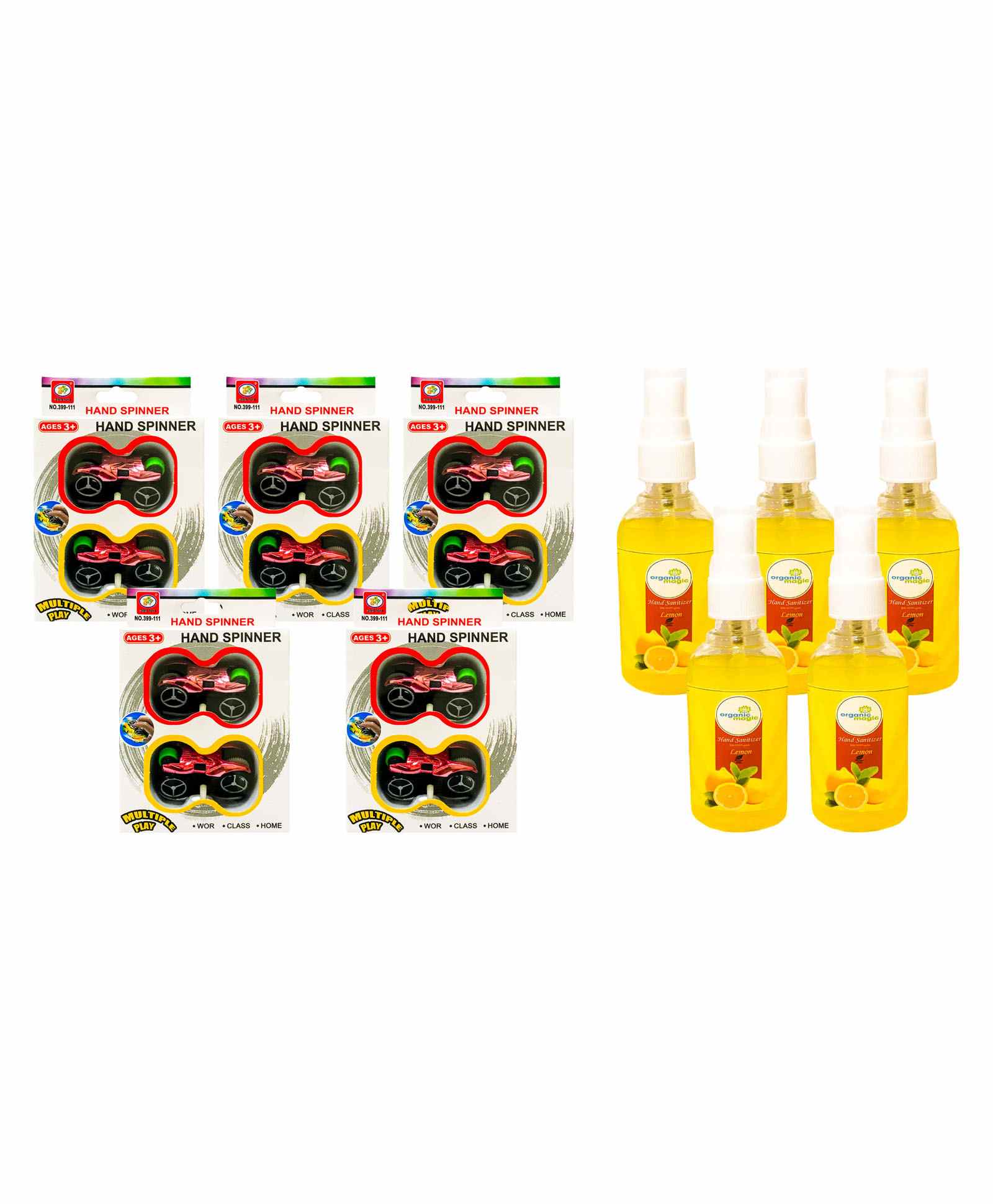 Organic Magic 50 ml Hand Sanitizer with Kuchicoo Hand Spinner Toy Pack of 10 - Multicolor-image-5