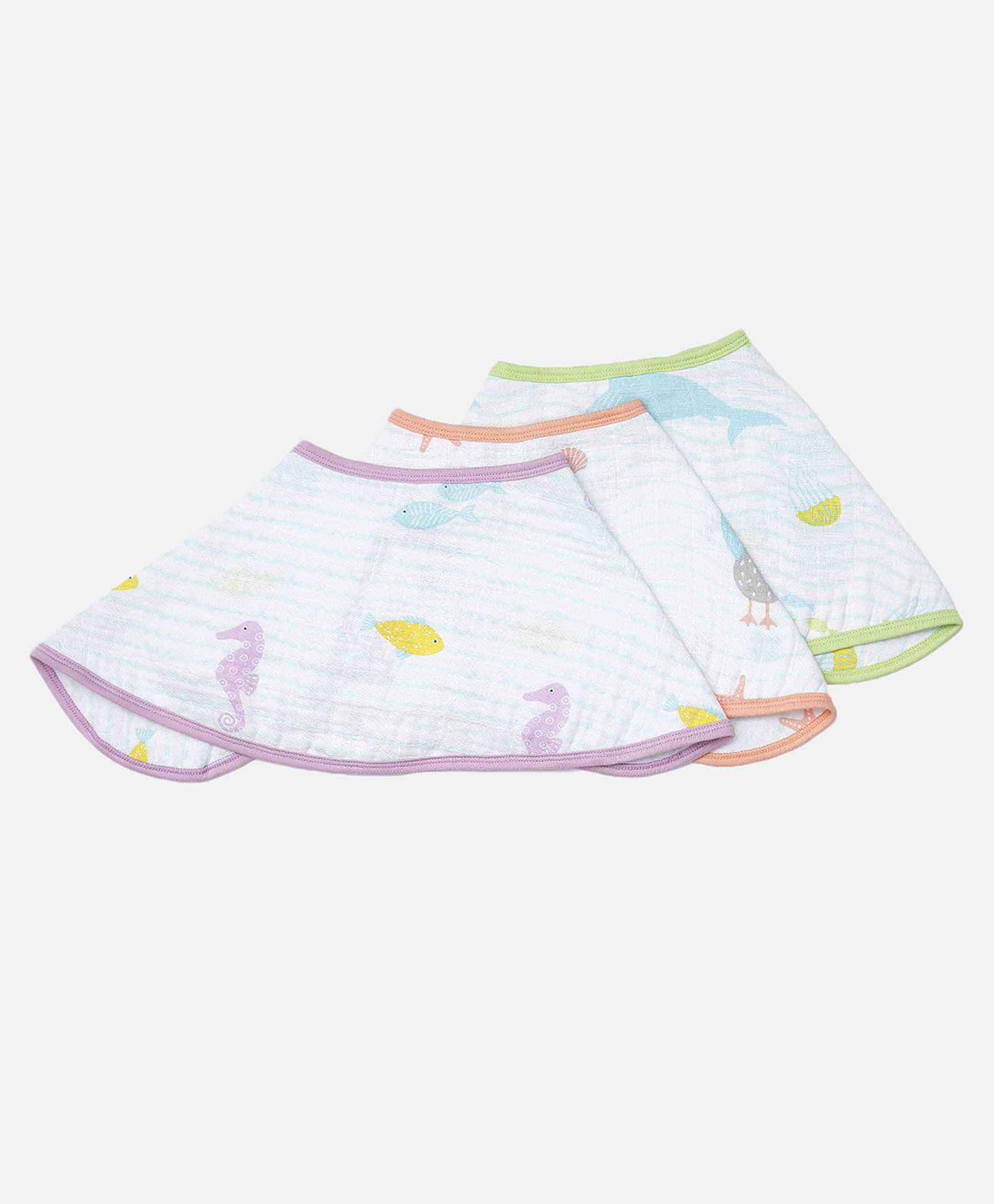 Ooka Baby 100% Premium Cotton Muslin Printed Over-the-Shoulder-Burpy Bibs Pack of 3 - Ocean's Lullaby Prints-picture-10