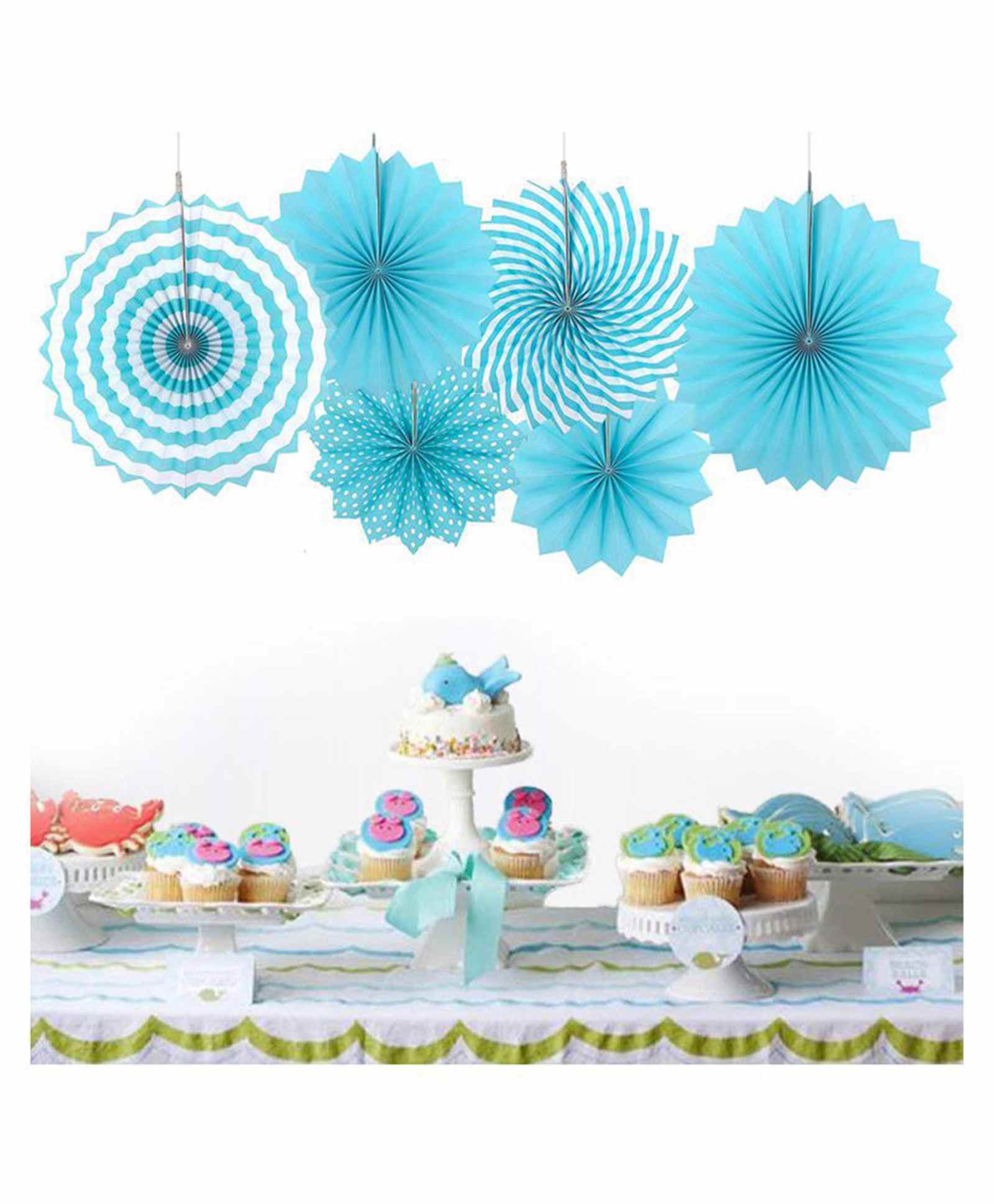 Balloon Junction Paper Fans Party Decoration Blue - Pack of 6-image-8