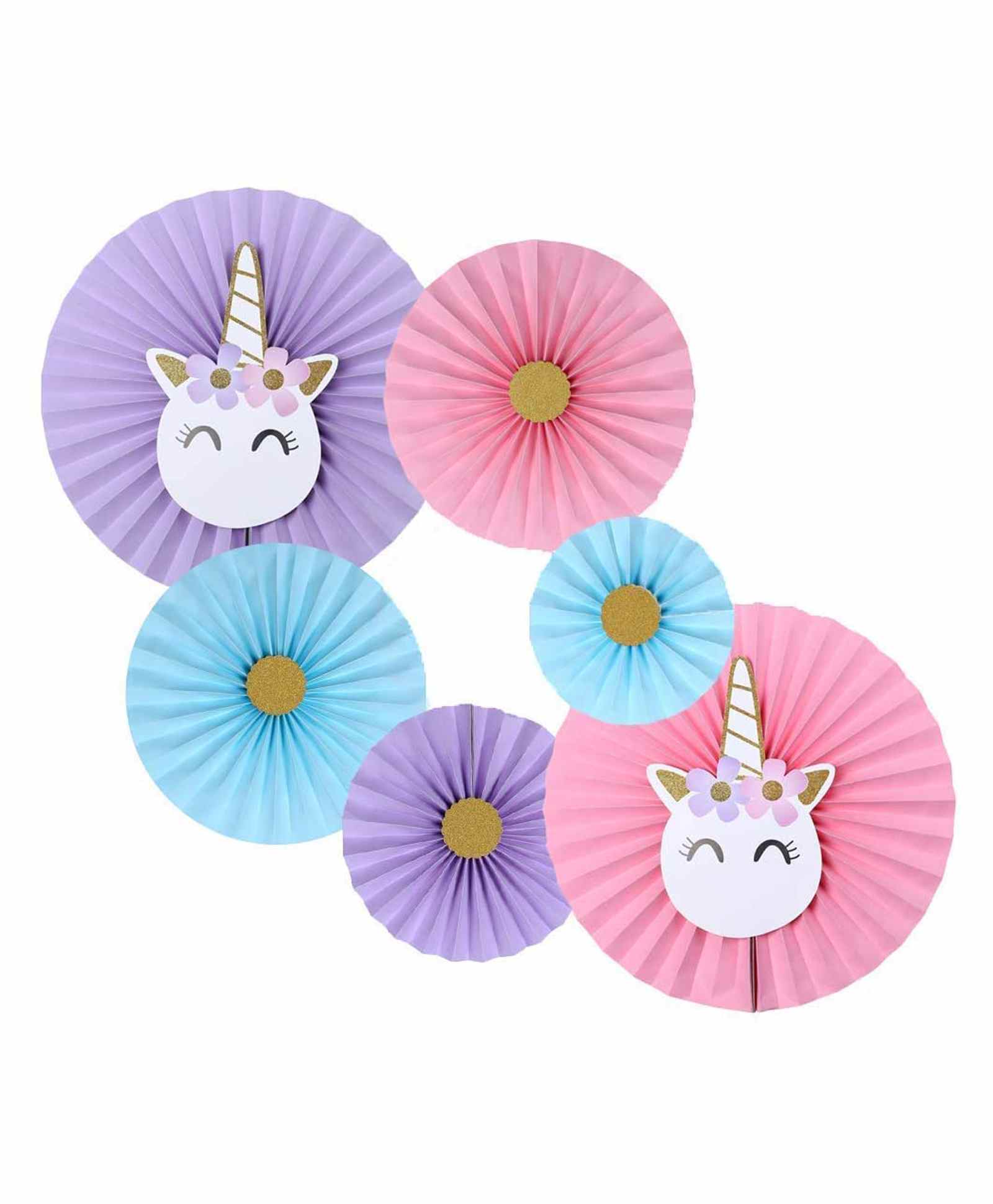 Balloon Junction Unicorn Theme Paper Fans Party Decoration Multicolor - Pack of 6-image-14