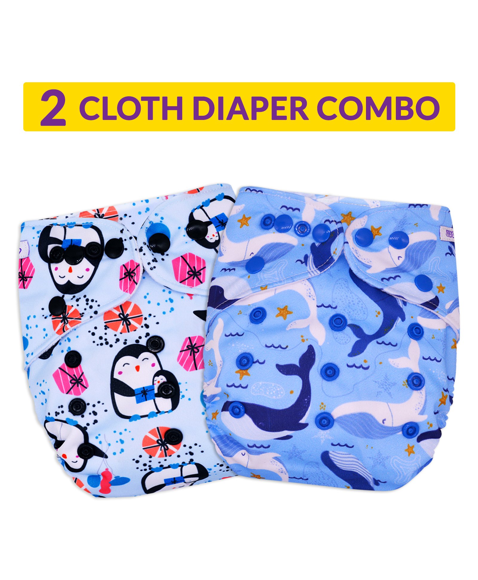Bembika Cloth Diapers Penguin Print Set of 2 - Multicolor-image-1