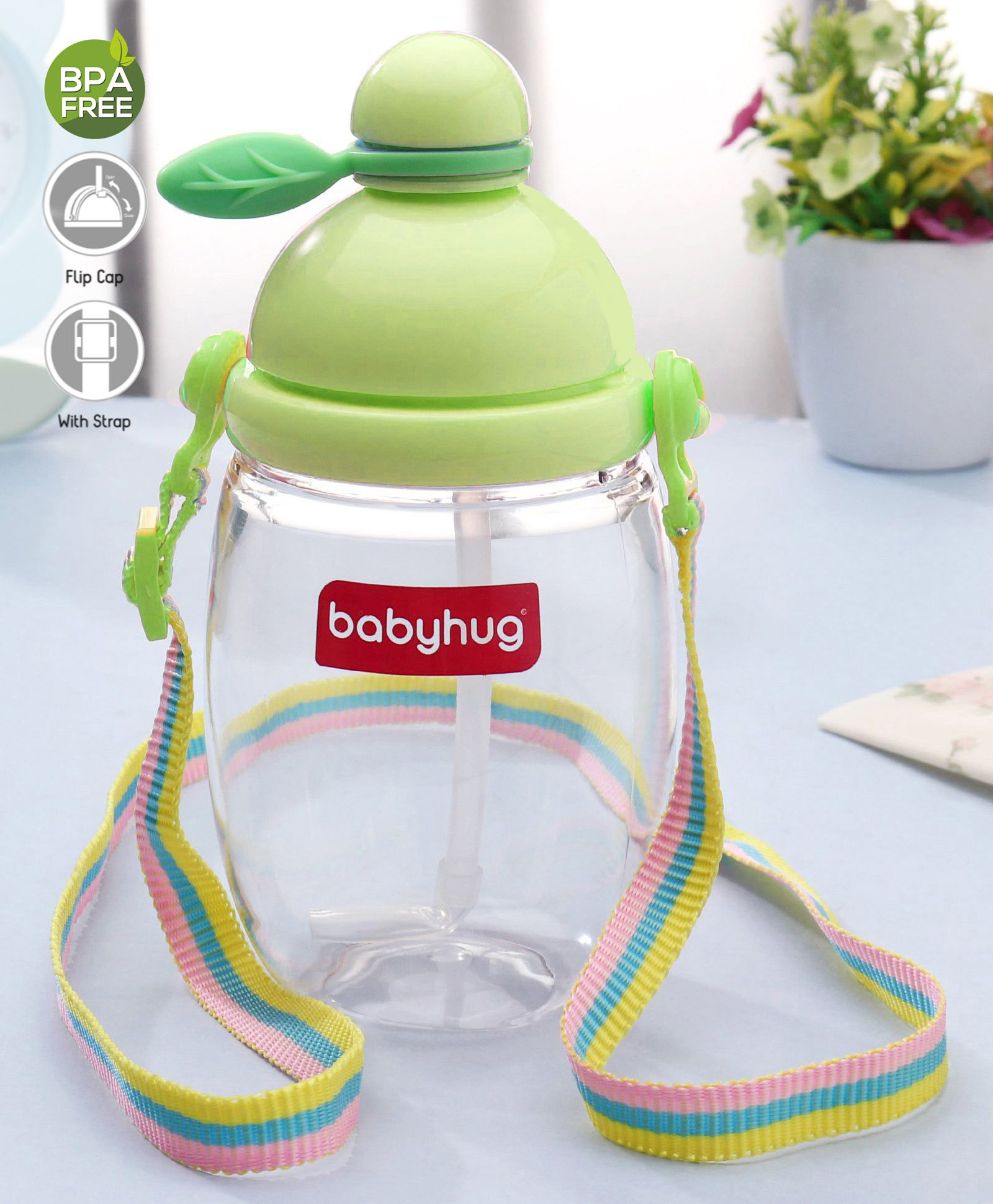 Babyhug Round Straw Sipper with Carrying Strap Green - 410 ml-image-11